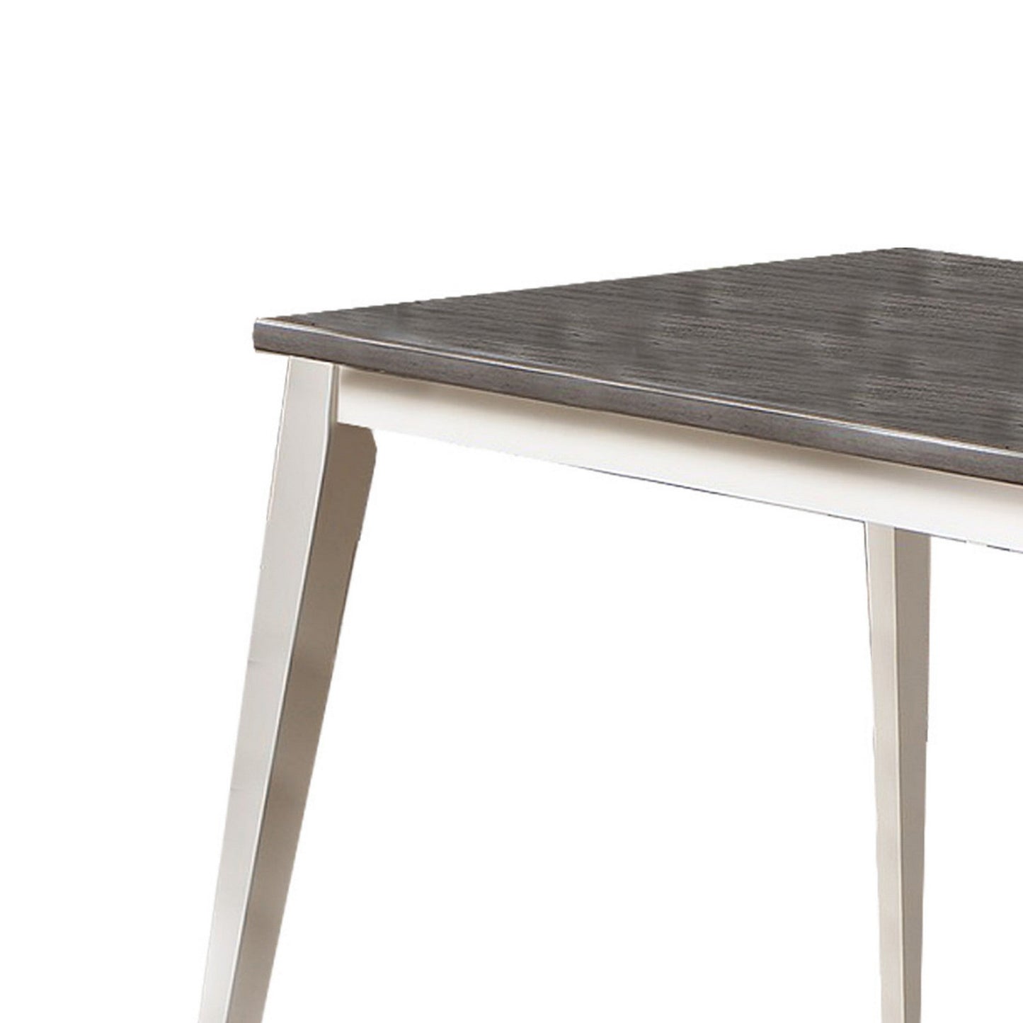 Benzara BM286289 Kya 60" Rectangular Dining Table with 2-Tone Wood, Dark Gray Top, and White Base