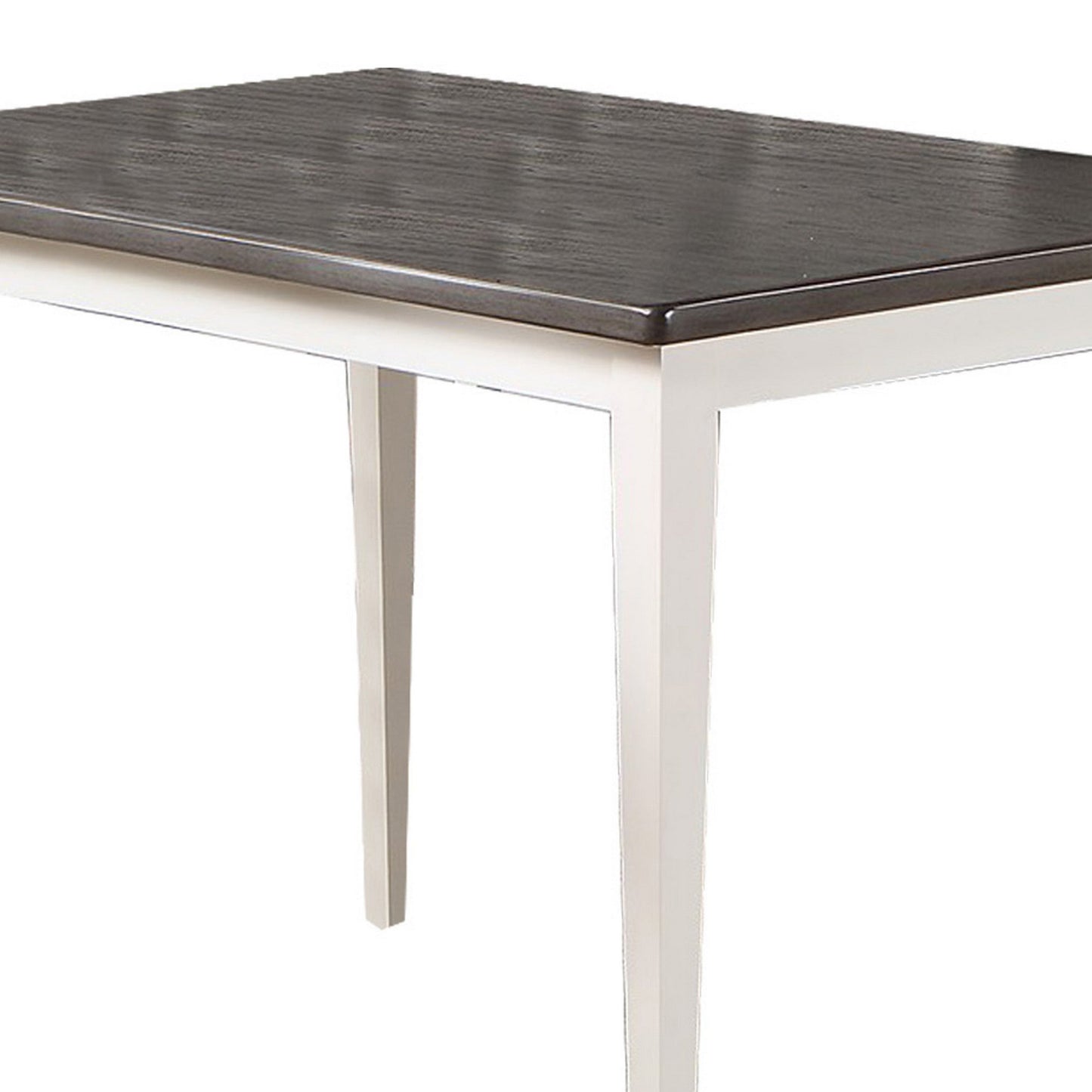 Benzara BM286289 Kya 60" Rectangular Dining Table with 2-Tone Wood, Dark Gray Top, and White Base