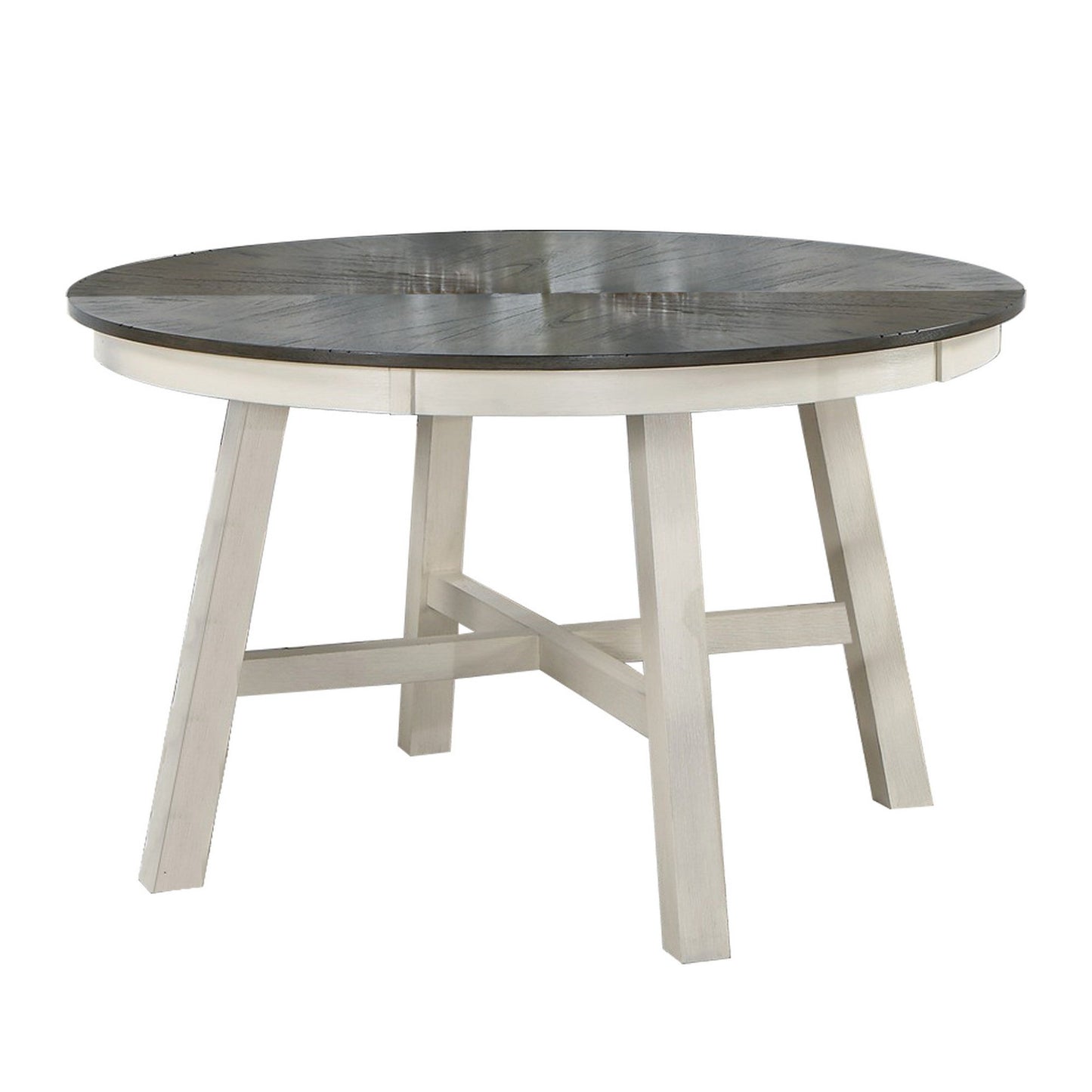 Benzara BM286293 48" Round Dining Table with 2-Tone Dark Veneer Top and Crisp White Bas