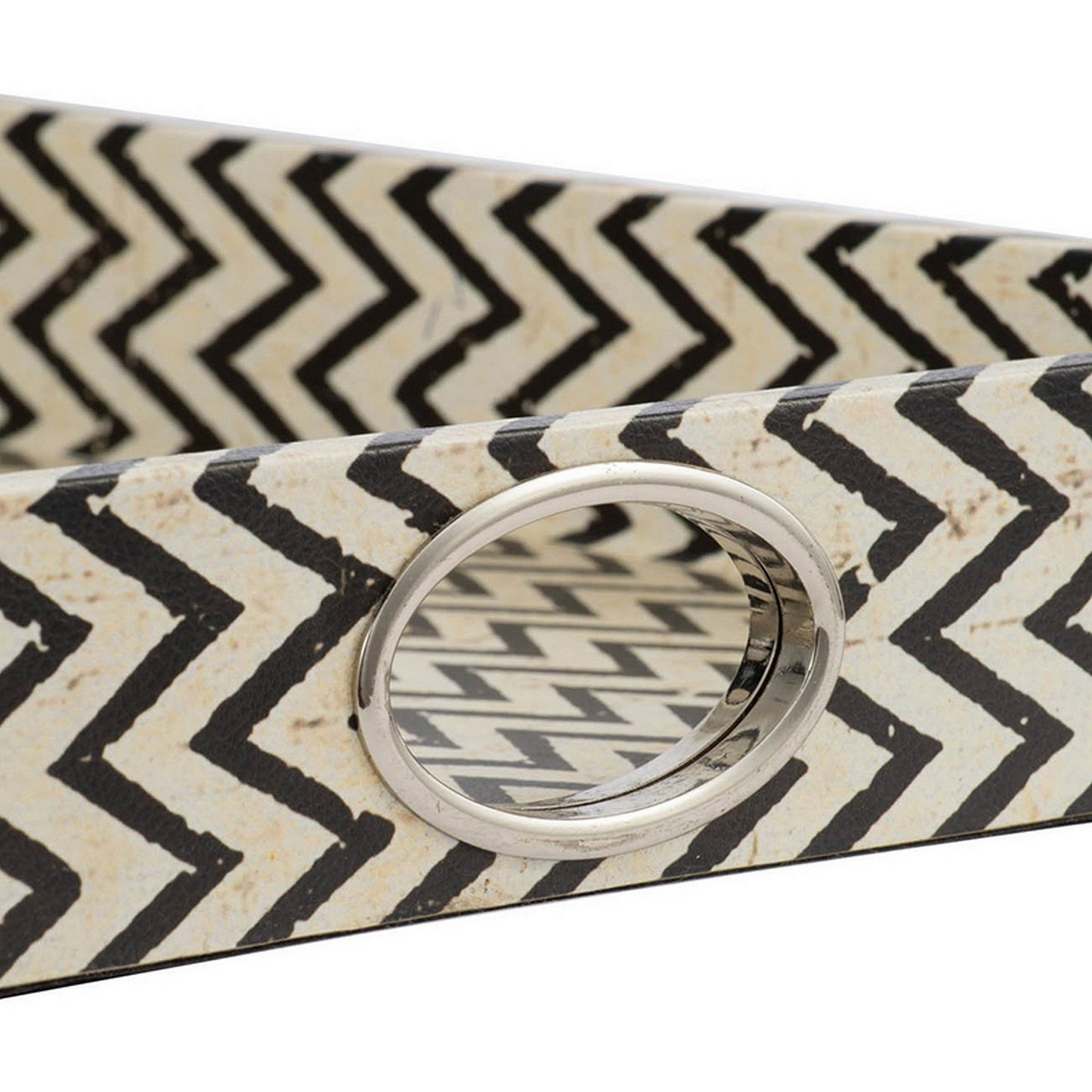 Benzara BM286374 25" Black and White Wood Decorative Trays with Art Deco Geometric Design, Set of 2