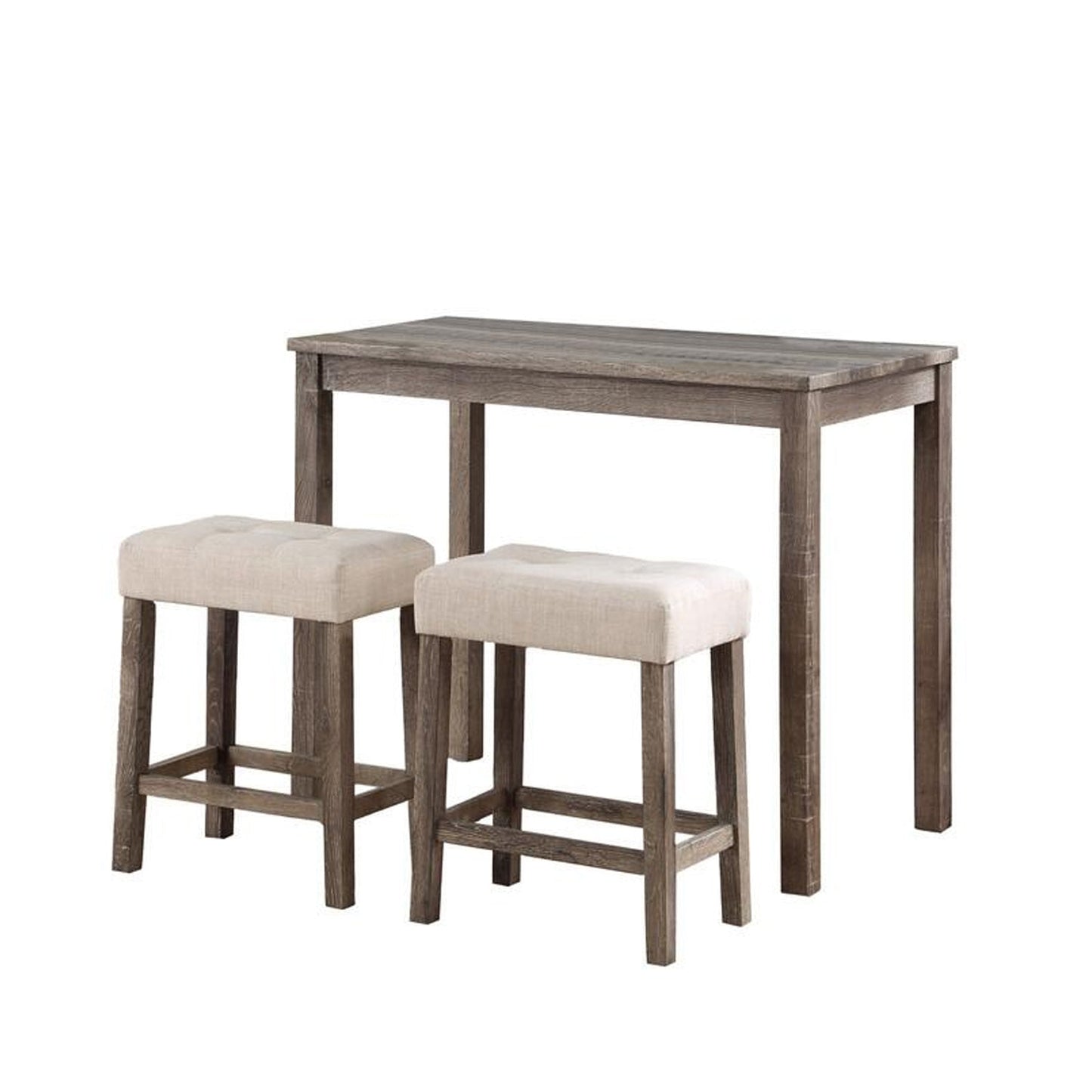 Benzara BM286621 Cora Brown and Beige 3-Piece Counter Height Table Set with Deep Tufted Stools, Set of 3