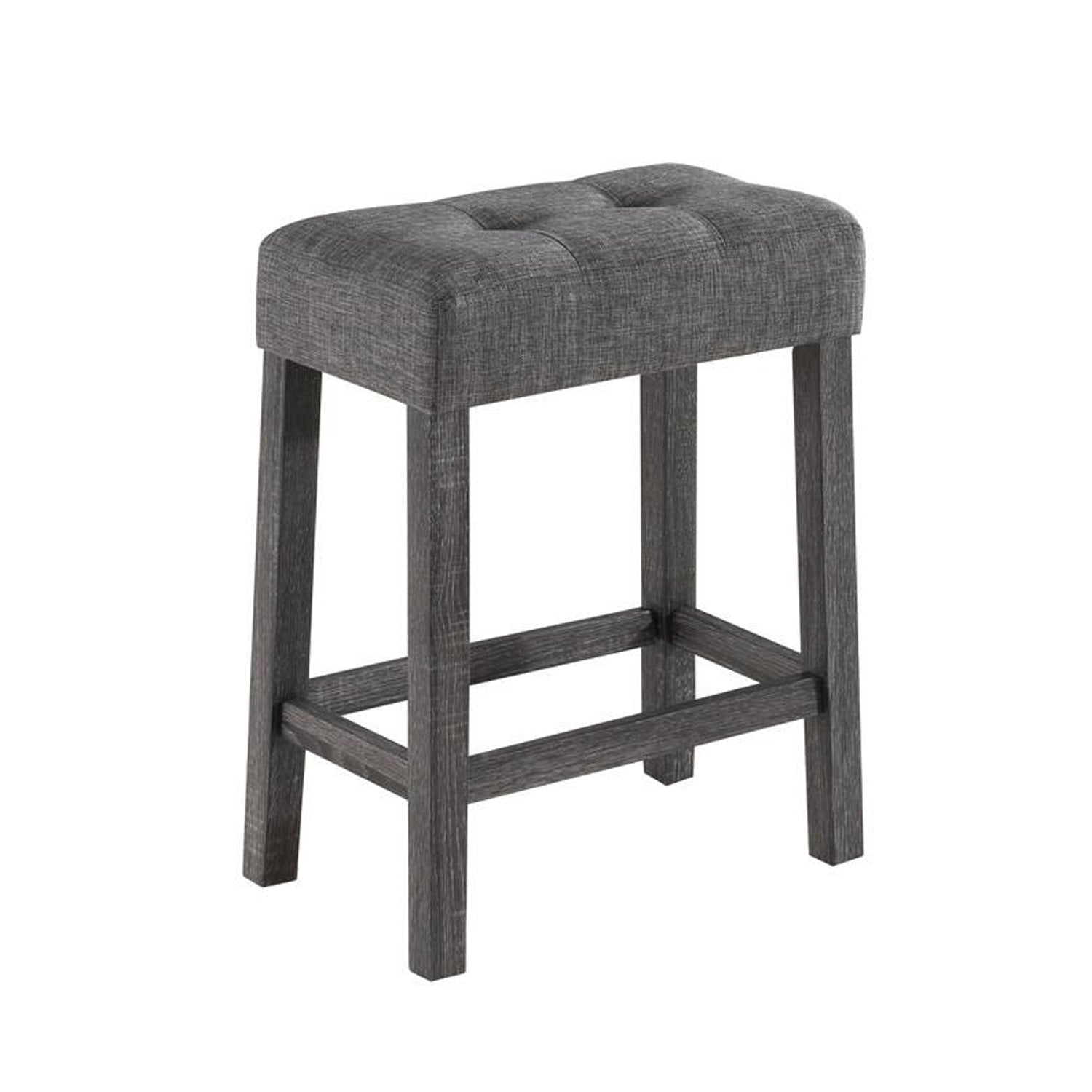 Benzara BM286622 Cora Smooth Gray 3-Piece Counter Height Table Set with Deep Tufted Stools, Set of 3