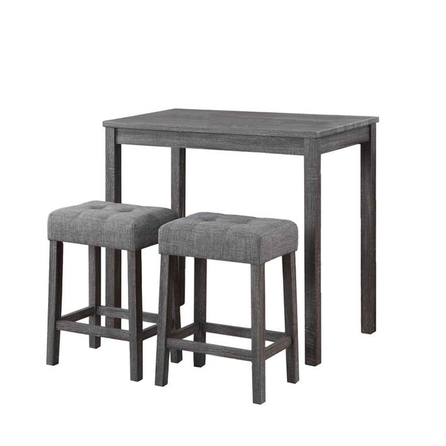 Benzara BM286622 Cora Smooth Gray 3-Piece Counter Height Table Set with Deep Tufted Stools, Set of 3