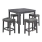 Benzara BM286670 Dana Smooth Gray 5-Piece Counter Height Table Set with Deep Tufted Stools, Set of 5