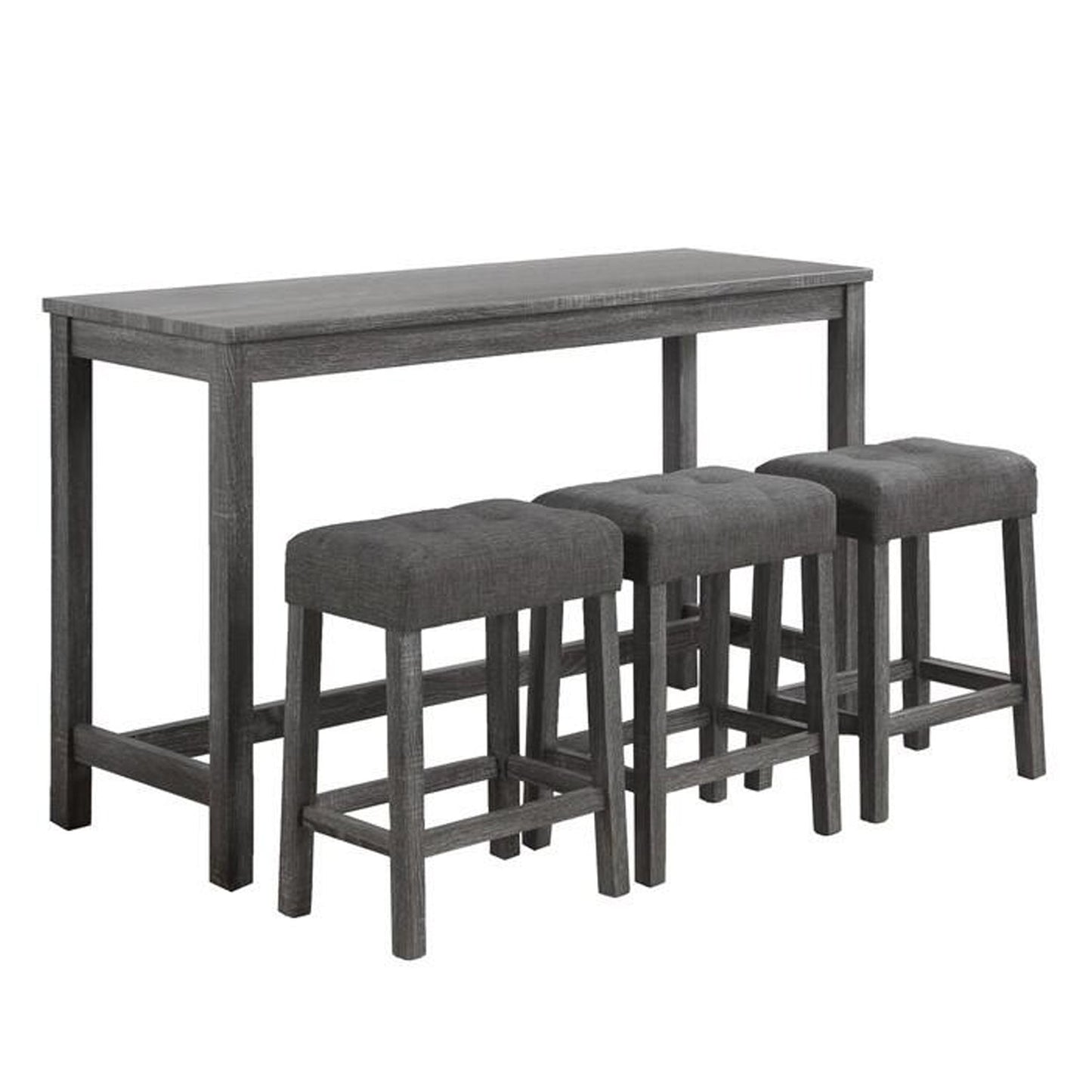 Benzara BM286677 Elva Smooth Gray Counter Height Table Set with Deep Tufted Stools, Set of 4