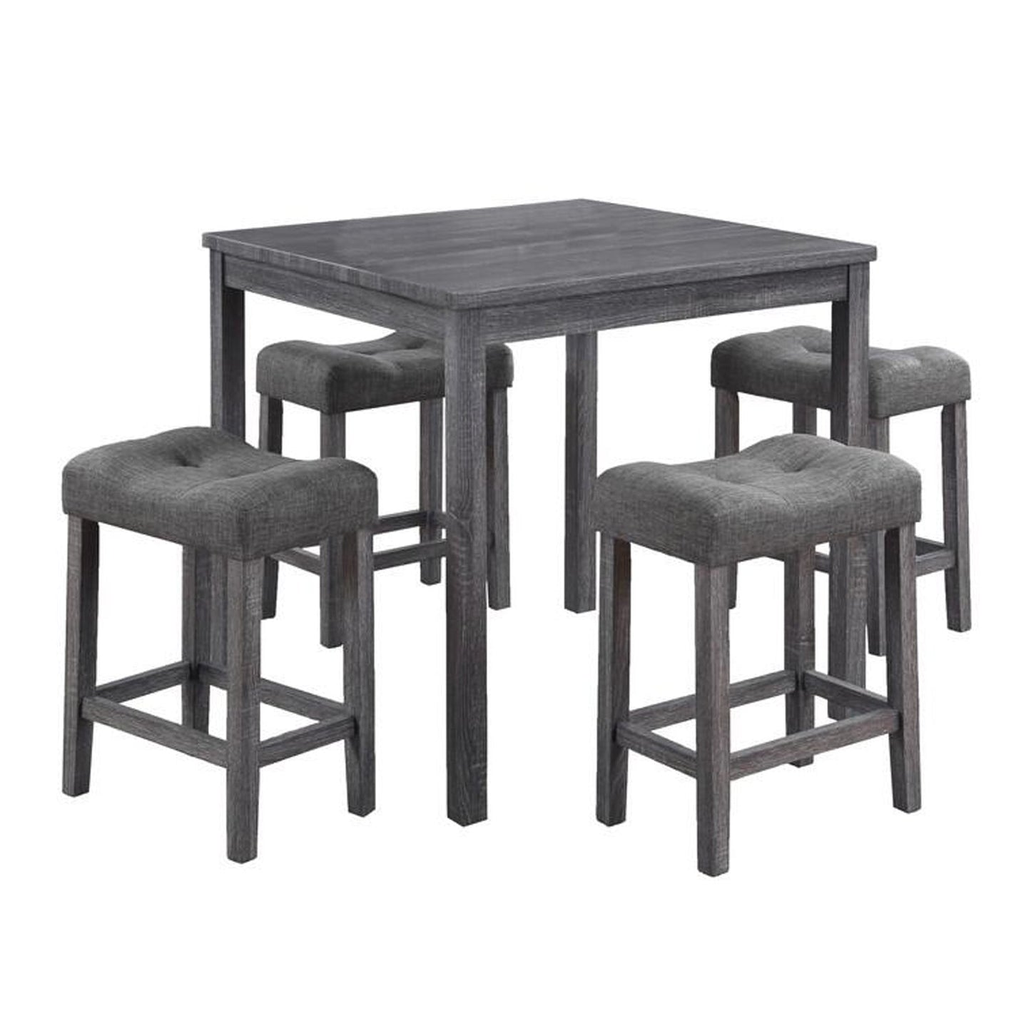 Benzara BM287574 Dana 5-Piece Smooth Gray 5-Piece Counter Height Table Set With Deep Tufted Stools