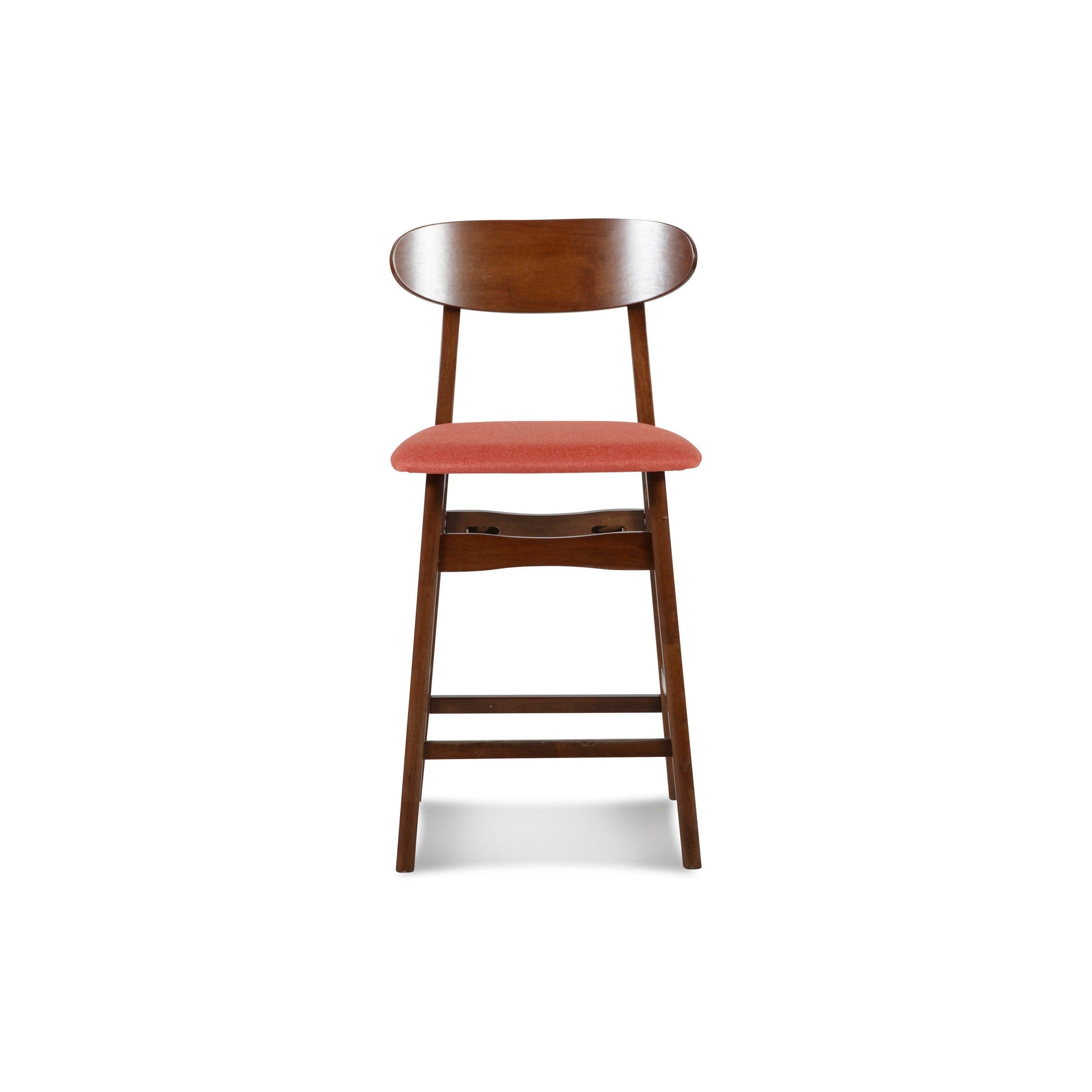 Benzara BM288015 Bev 24" Dark Brown Rubberwood Counter Stools With Orange Cushions, Set of 2