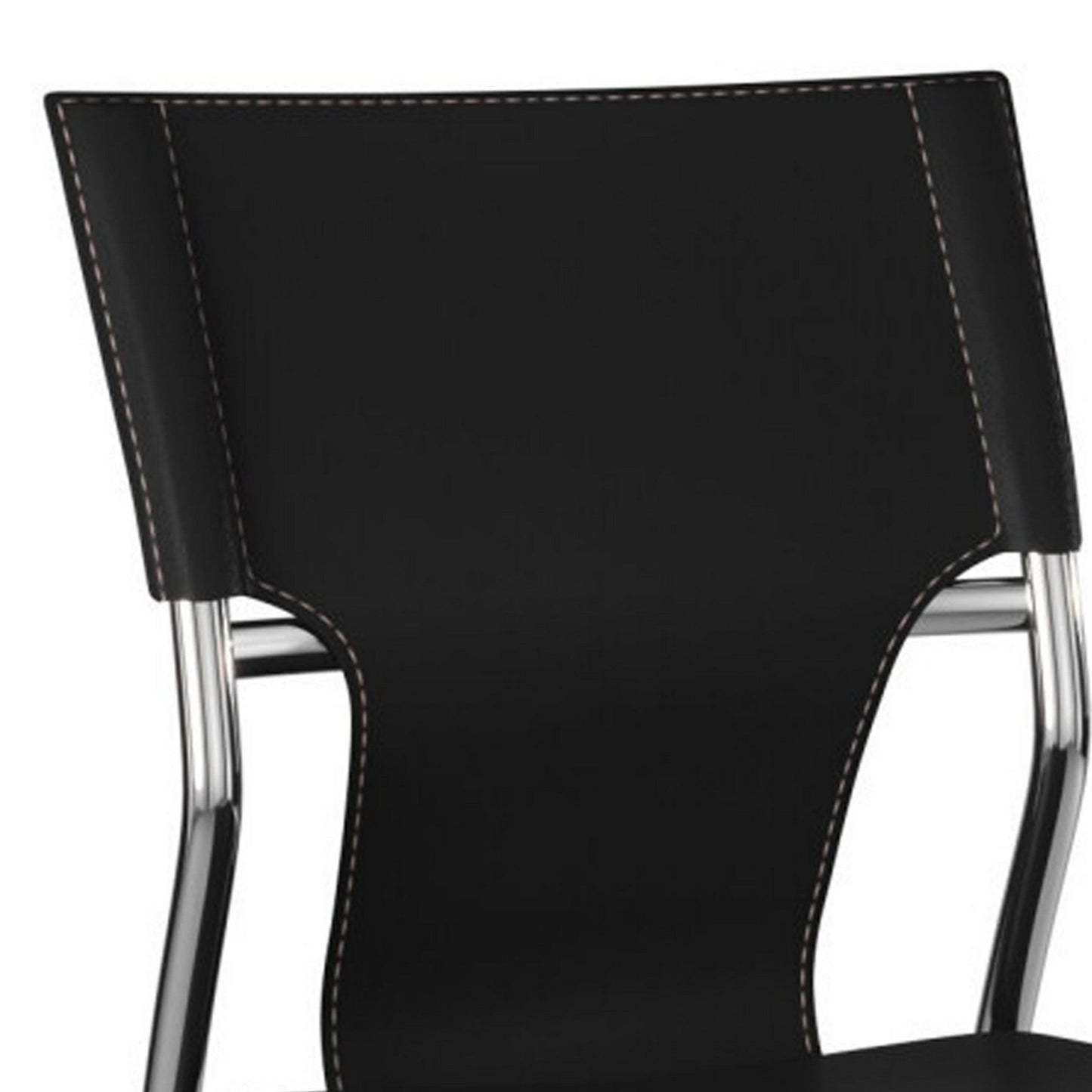 Benzara BM288104 Jeb 18" Black Modern Side Chair with Chrome Finished Base and Genuine Leather