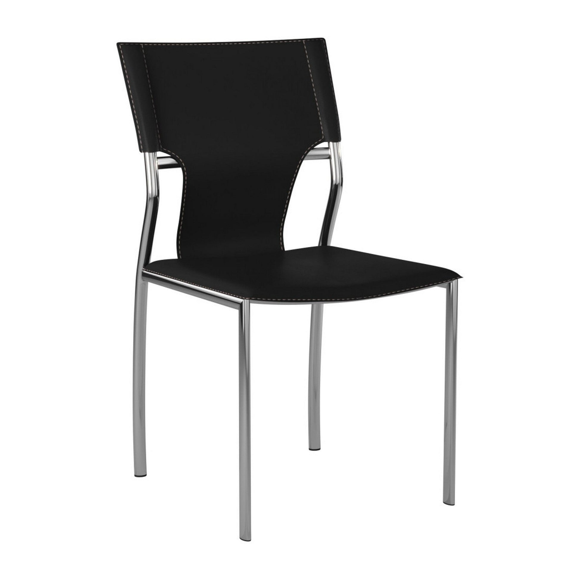 Benzara BM288104 Jeb 18" Black Modern Side Chair with Chrome Finished Base and Genuine Leather