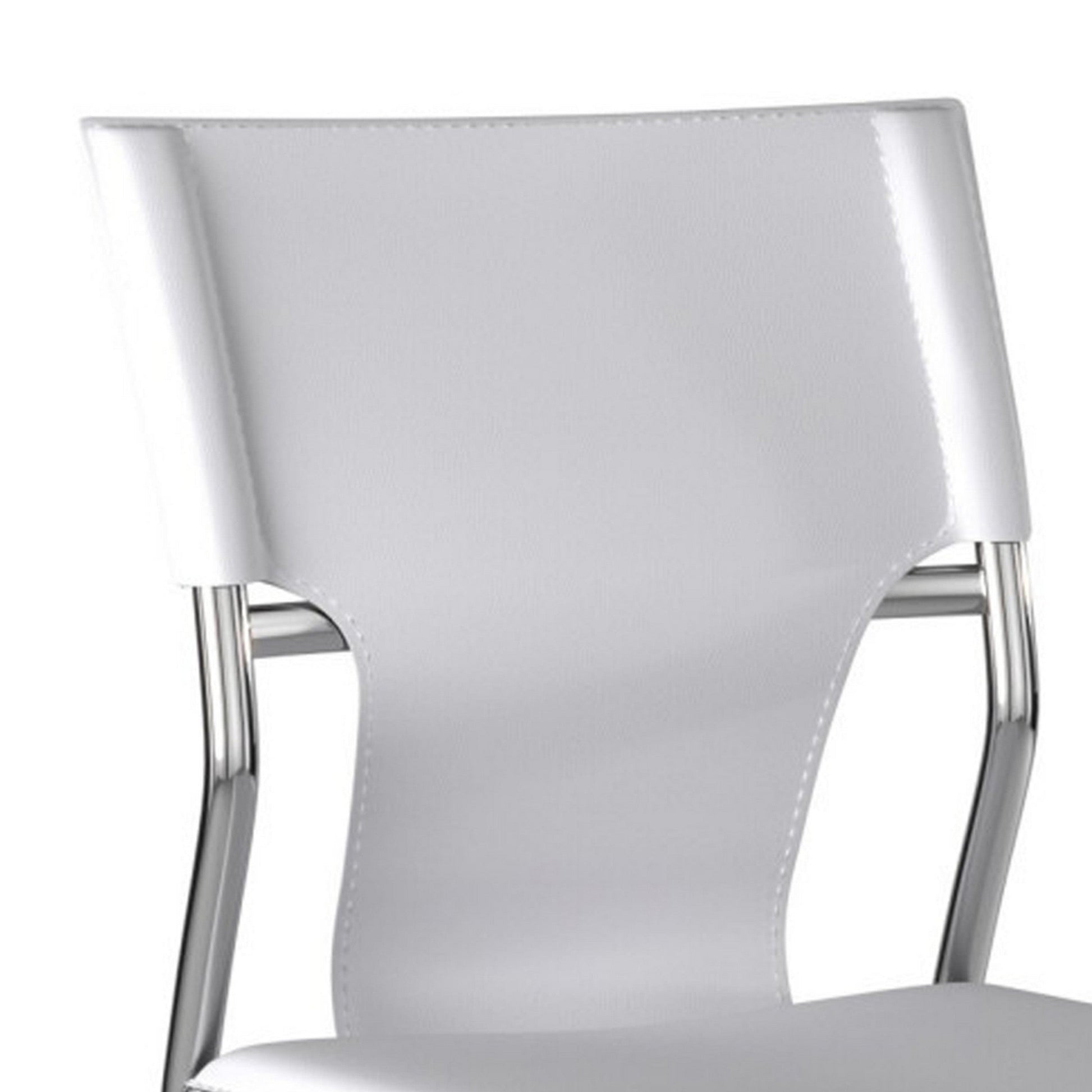 Benzara BM288105 Jeb 18" White Genuine Leather Modern Side Chair with Chrome Finished Base