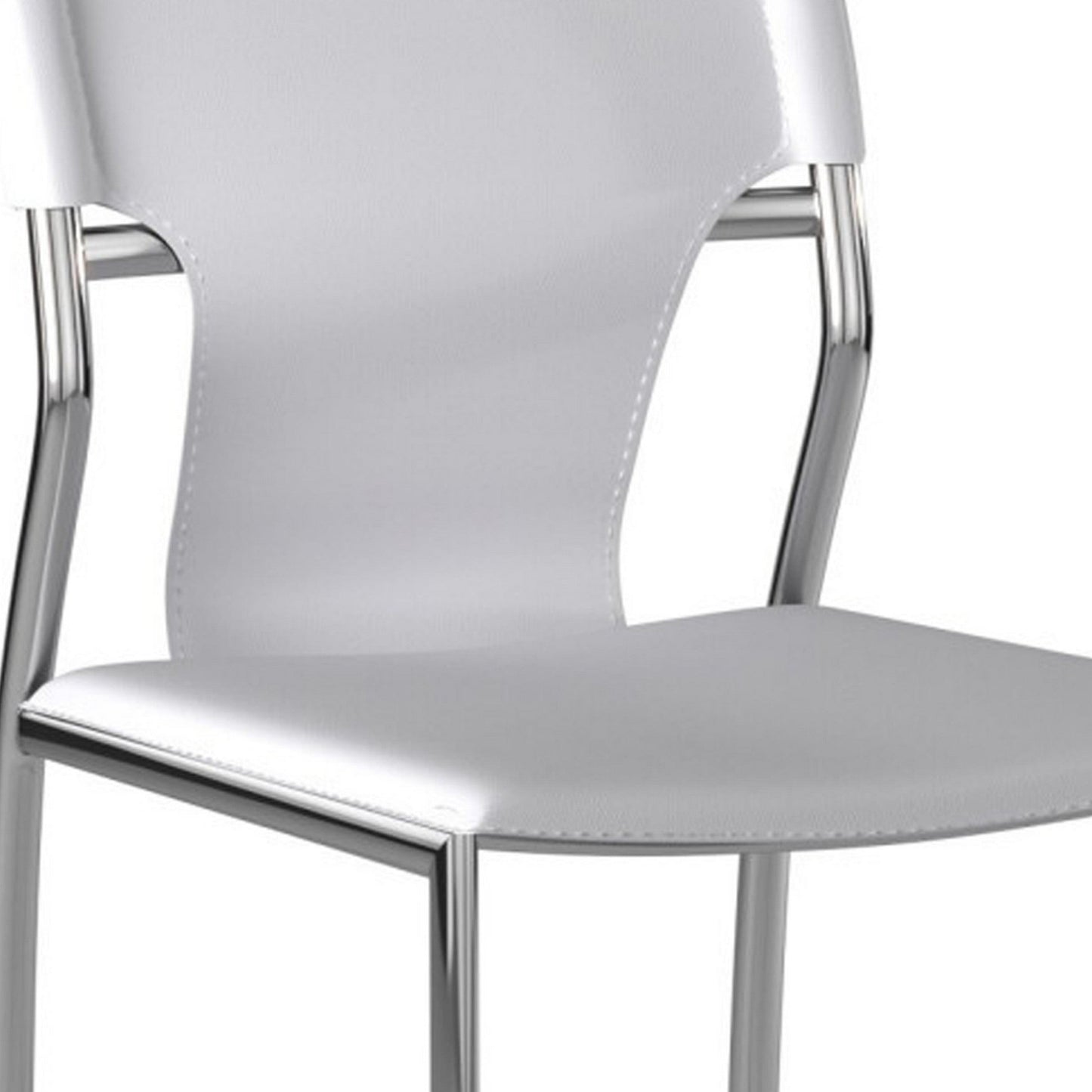 Benzara BM288105 Jeb 18" White Genuine Leather Modern Side Chair with Chrome Finished Base