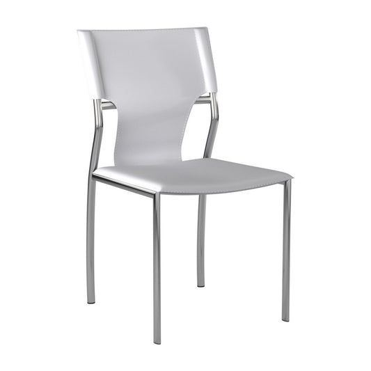 Benzara BM288105 Jeb 18" White Genuine Leather Modern Side Chair with Chrome Finished Base