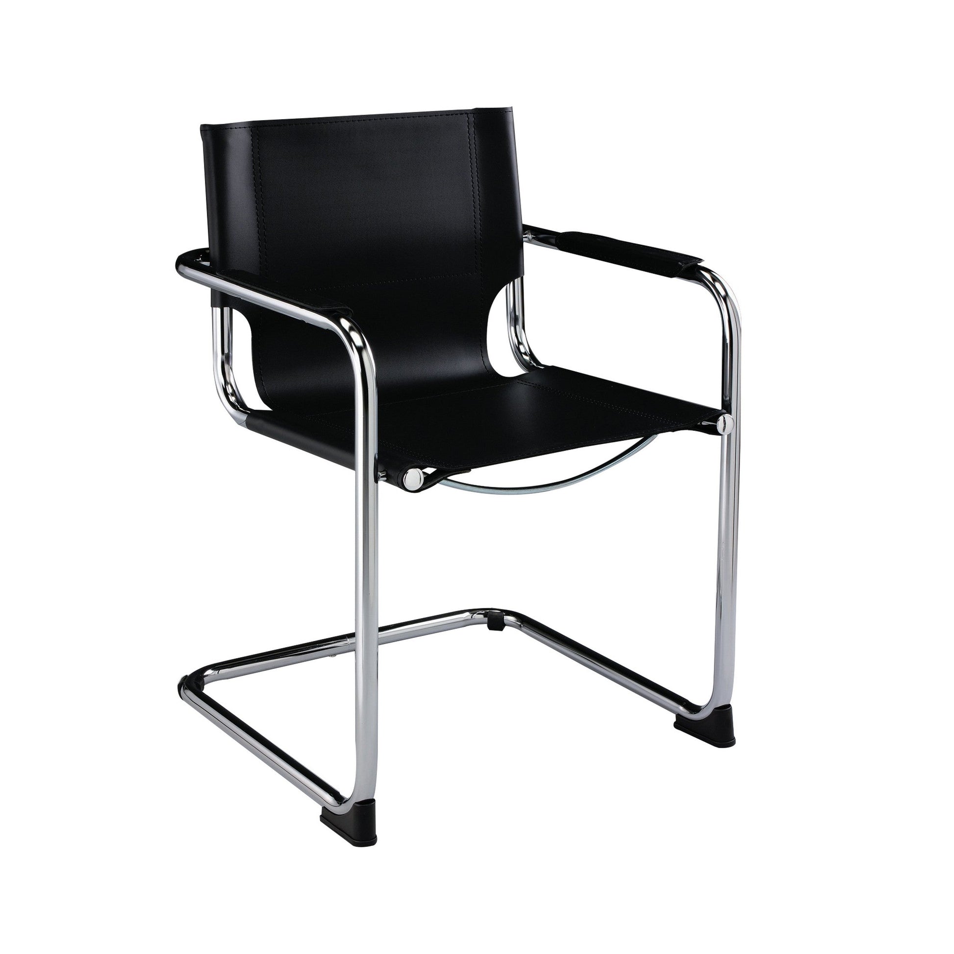 Benzara BM288126 21" Black Genuine Leather Modern Armchair With Chrome Finished Base