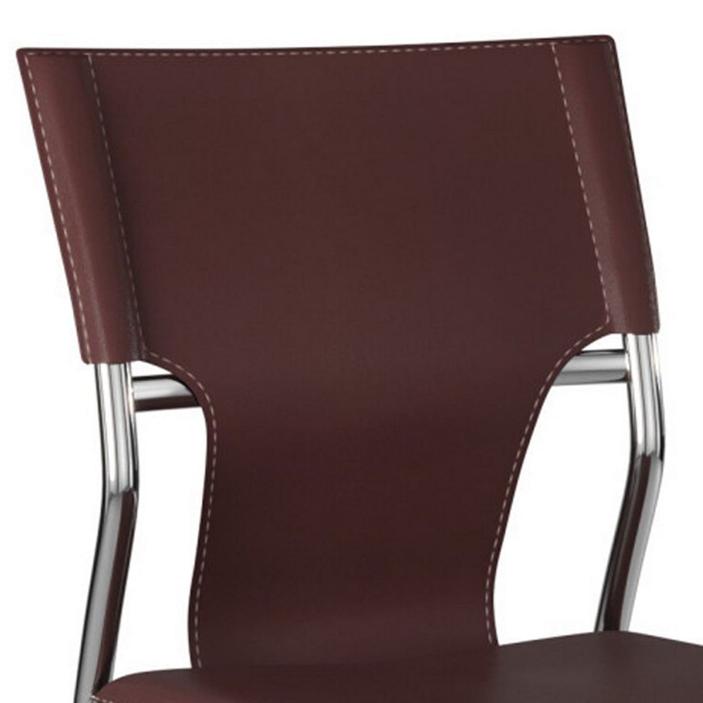 Benzara BM288127 Jeb 18" Brown Genuine Leather Modern Side Chair With Chrome Finished Base