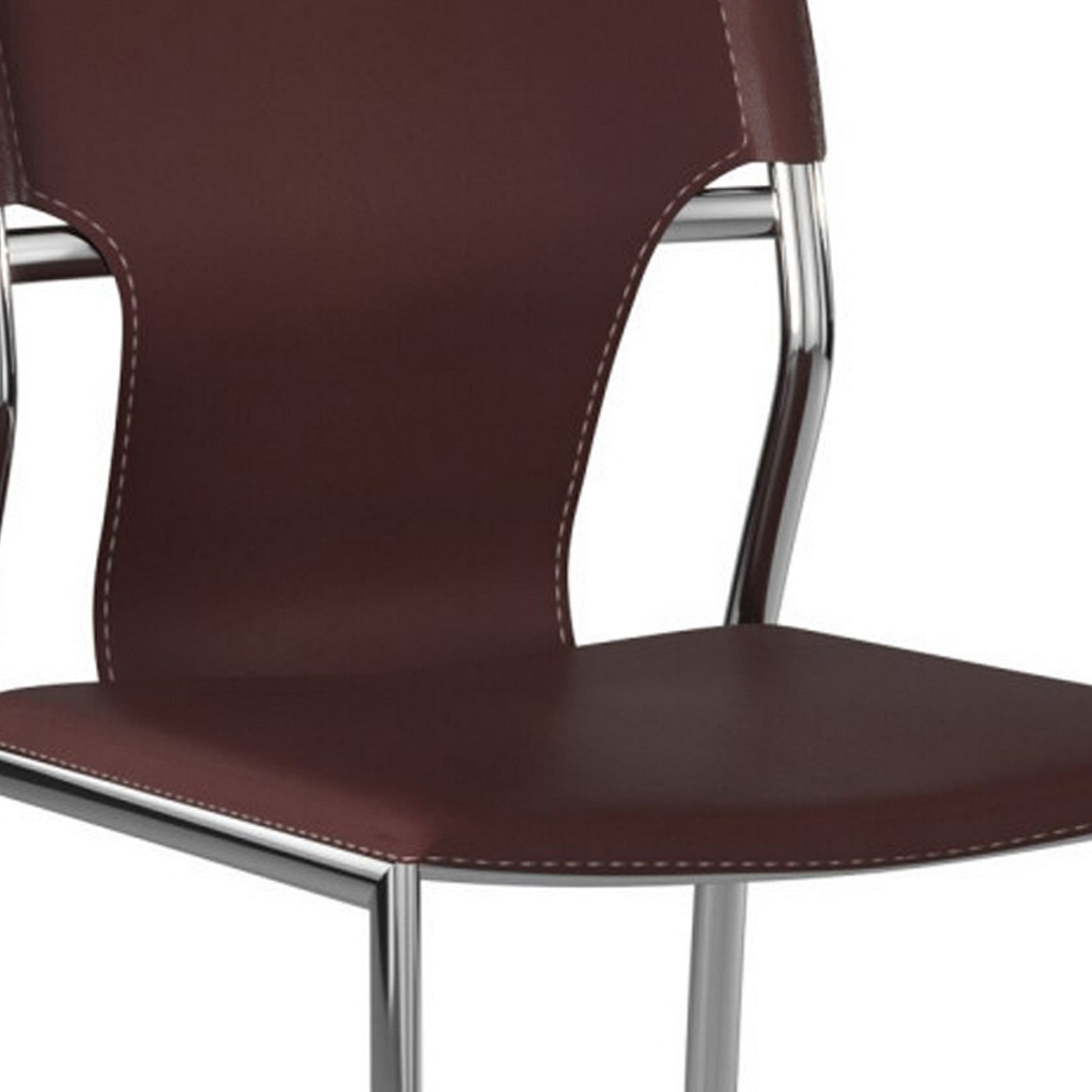 Benzara BM288127 Jeb 18" Brown Genuine Leather Modern Side Chair With Chrome Finished Base