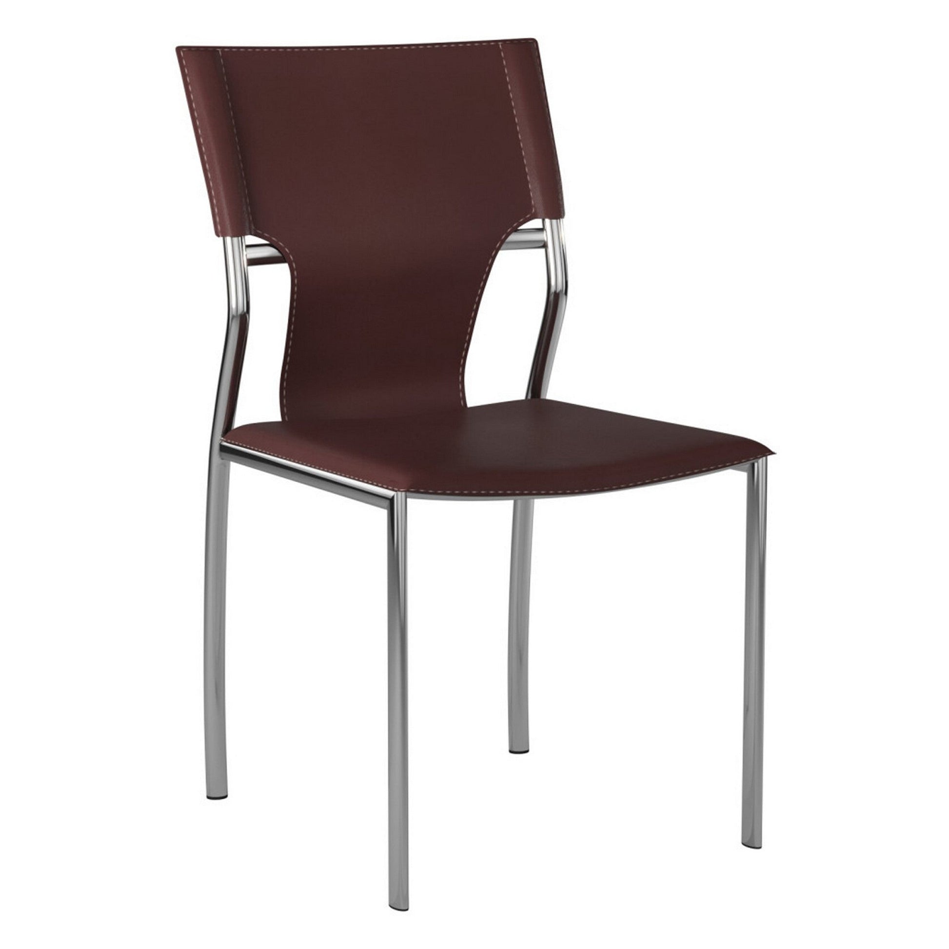 Benzara BM288127 Jeb 18" Brown Genuine Leather Modern Side Chair With Chrome Finished Base