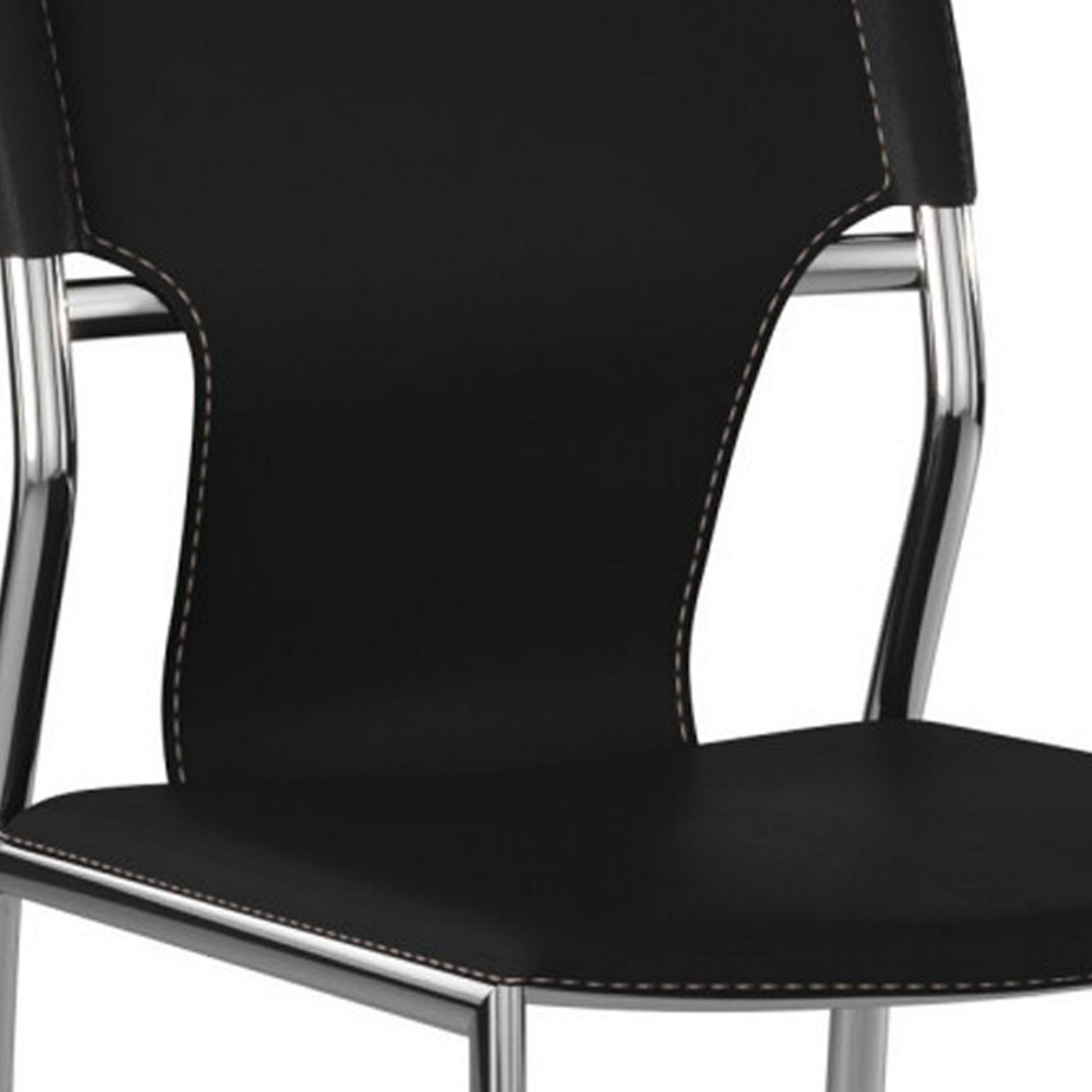 Benzara BM288128 Jeb 18" Gray Genuine Leather Modern Side Chair With Chrome Finished Base