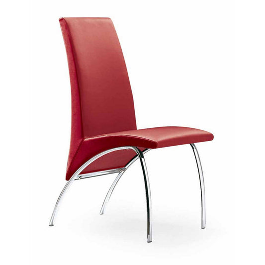 Benzara BM288189 Roan 17" Sleek Hot Red Vegan Leather Accent Side Chair With Chrome Legs