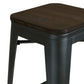 Benzara BM288192 Gene 30" Black Metal Frame Bar Stool With Industrial Style Wood Seat