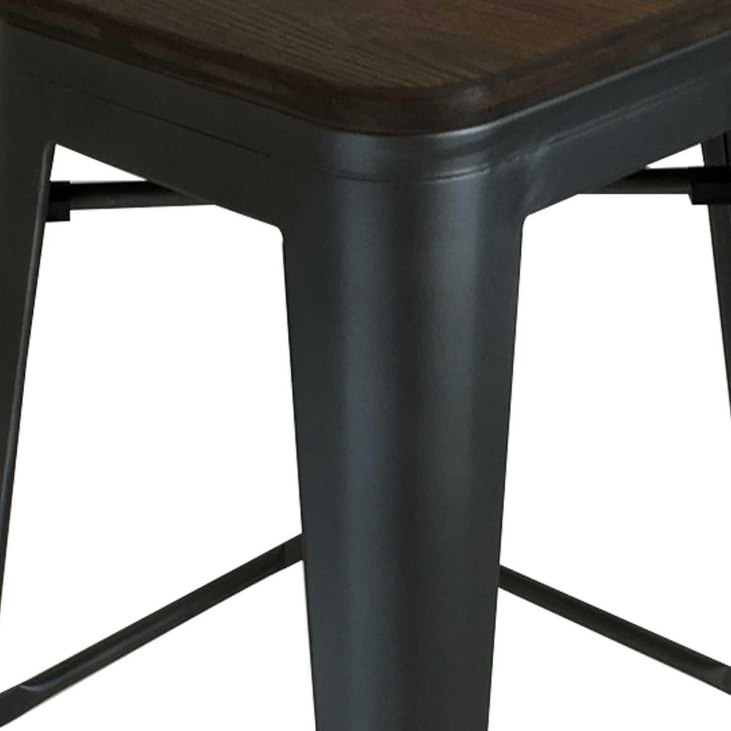 Benzara BM288192 Gene 30" Black Metal Frame Bar Stool With Industrial Style Wood Seat