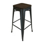 Benzara BM288192 Gene 30" Black Metal Frame Bar Stool With Industrial Style Wood Seat