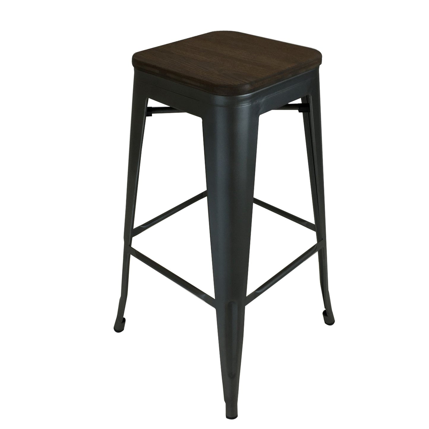 Benzara BM288192 Gene 30" Black Metal Frame Bar Stool With Industrial Style Wood Seat