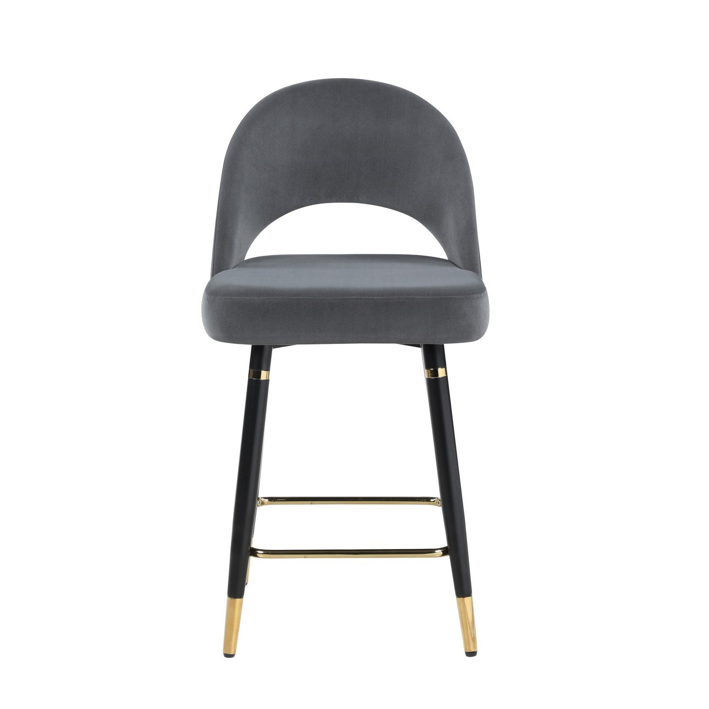 Benzara BM293128 Dia 26" Gray and Gold Counter Stools with Arched Back and Retro Style, Set of 2