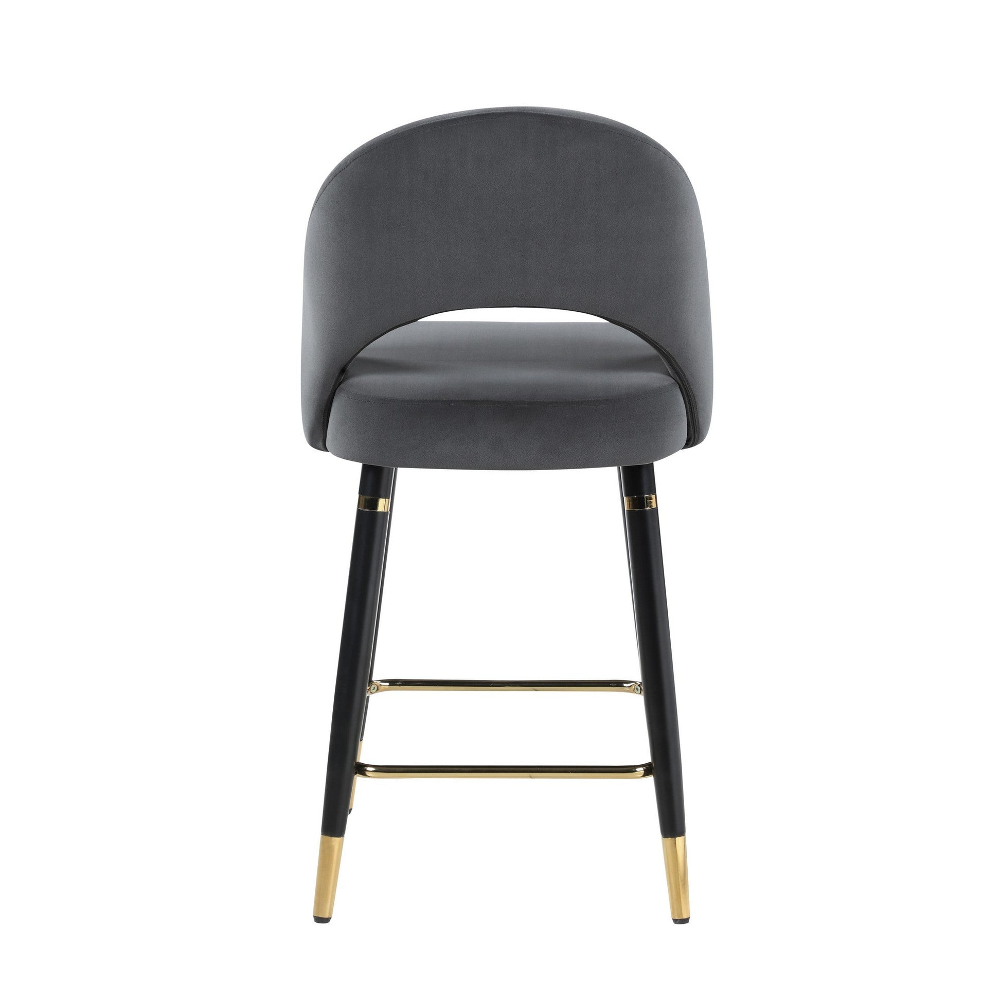 Benzara BM293128 Dia 26" Gray and Gold Counter Stools with Arched Back and Retro Style, Set of 2