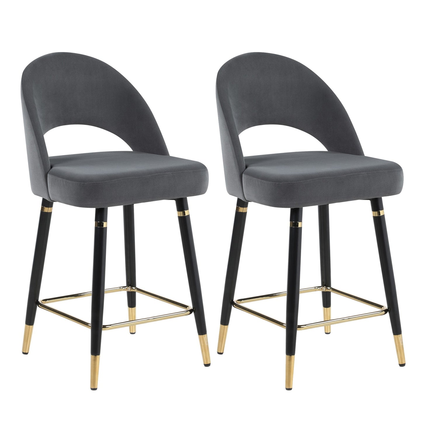 Benzara BM293128 Dia 26" Gray and Gold Counter Stools with Arched Back and Retro Style, Set of 2