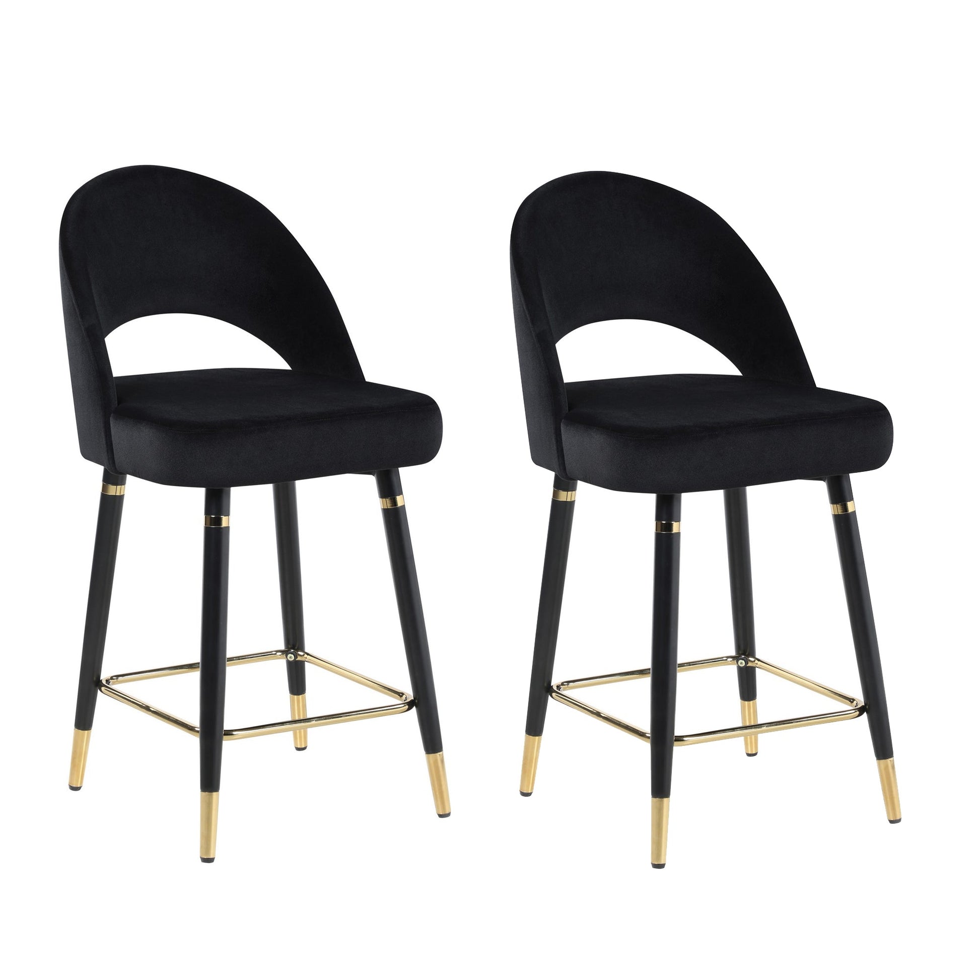 Benzara BM293129 Dia 26" Black Counter Stools with Bucket Style Seat and Dipped Legs, Set of 2