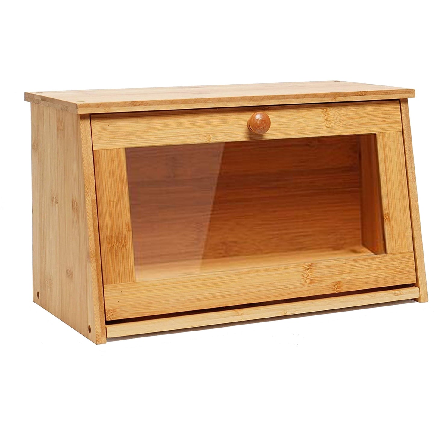 Benzara BM293174 15" Natural Brown Bamboo Bread Box With Visible Panel for Food Storage