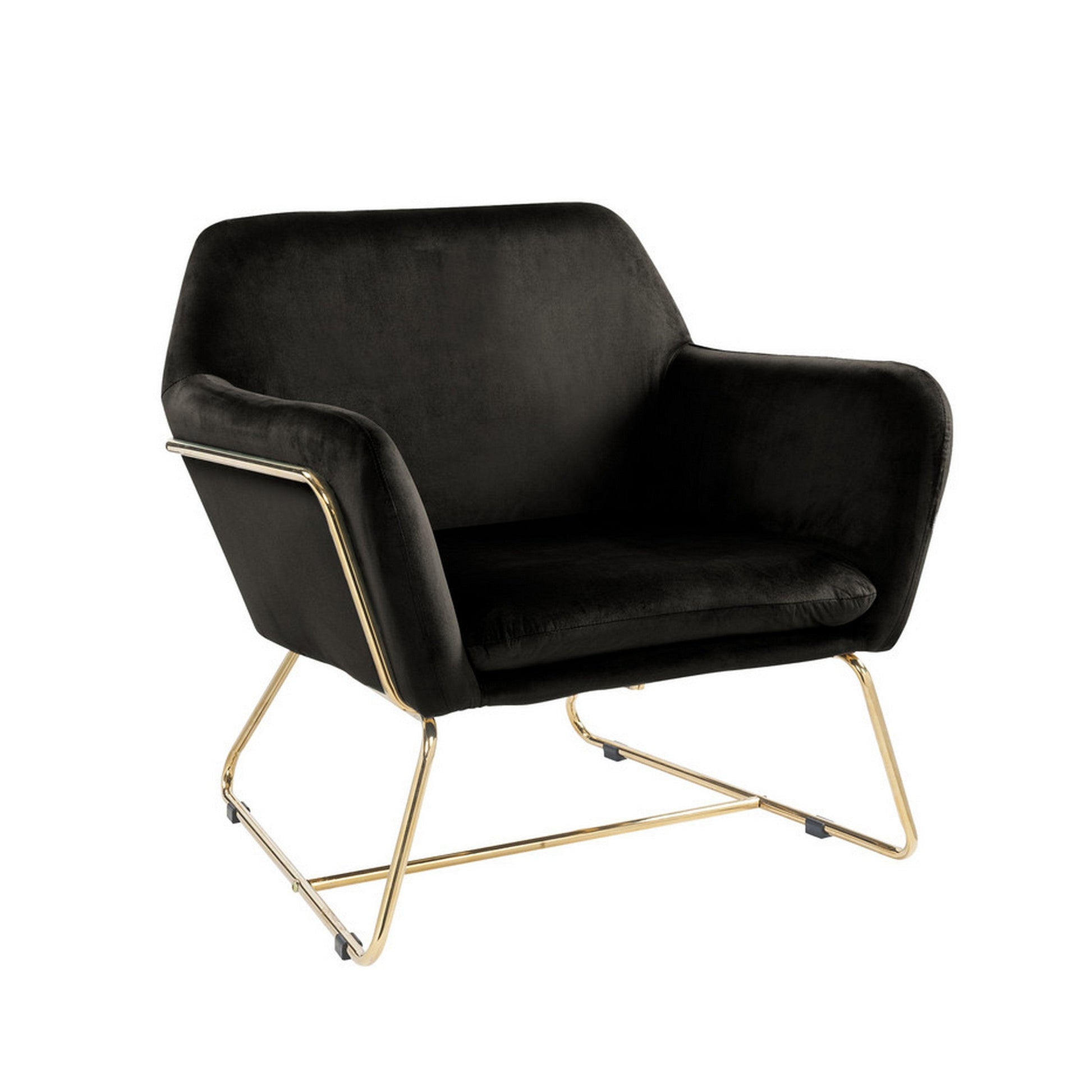 Benzara BM293183 Zoey 30" Black Velvet Modern Accent Chair With Gold Metal Frame