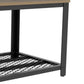 Benzara BM293670 Fin 37" Coffee Table with Brown Finished Tabletop and Black Mesh Design Shelf