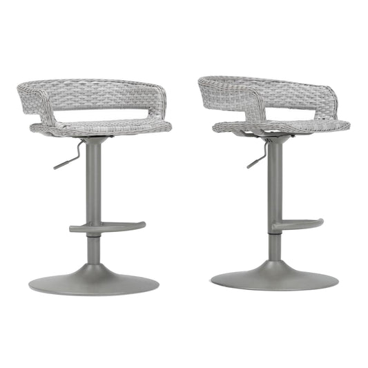 Benzara BM293755 Coco 30" Gray Patio Airlift Bar Stools With Wicker Frame, Set of 2