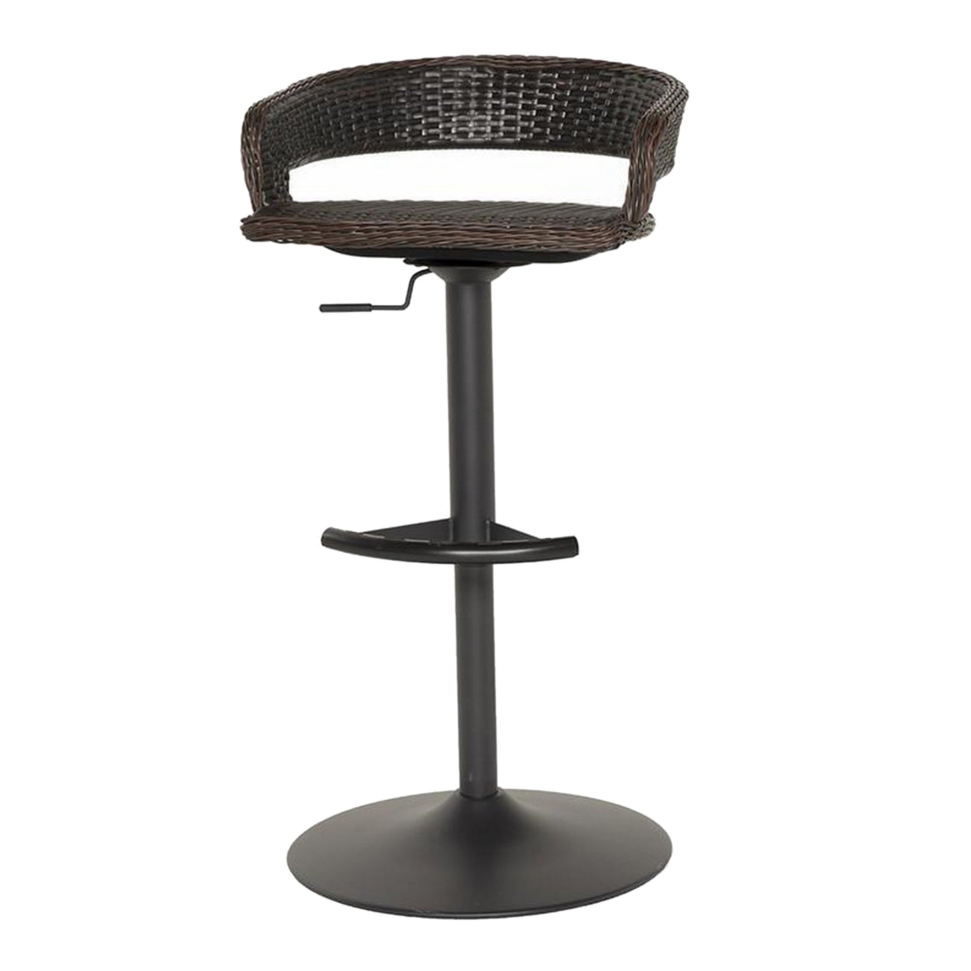 Benzara BM293759 Coco 30" Espresso Patio Airlift Bar Stools With Wicker Frame, Set of 2