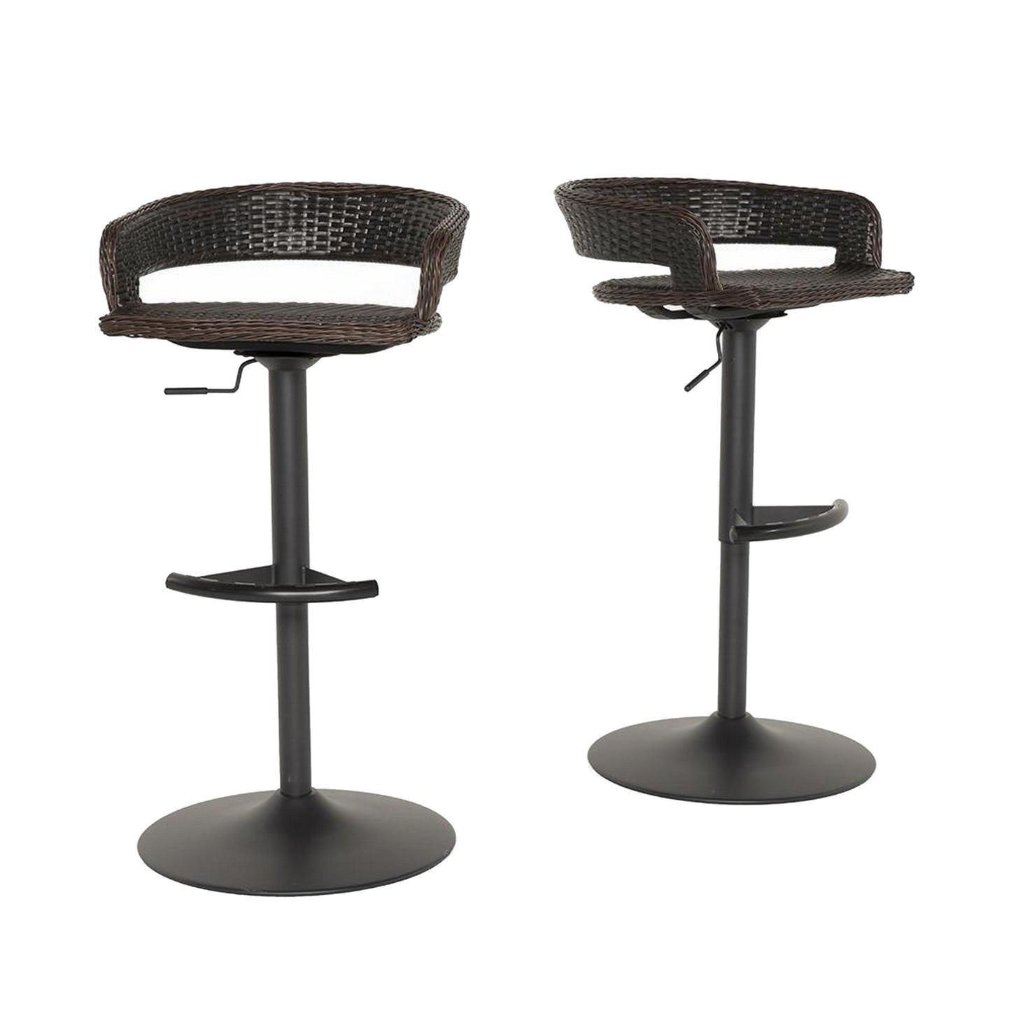 Benzara BM293759 Coco 30" Espresso Patio Airlift Bar Stools With Wicker Frame, Set of 2