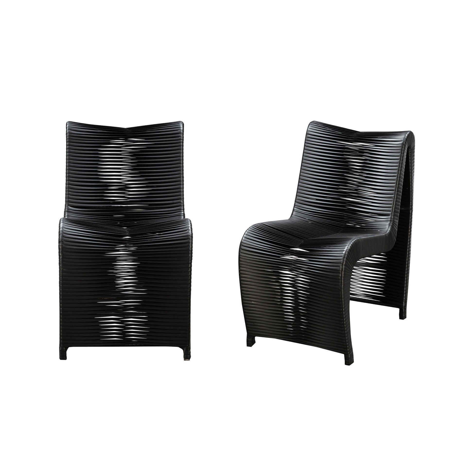 Benzara BM293818 Hale 34" Black Outdoor Patio Chairs With Rattan Plastic Frame, Set of 2