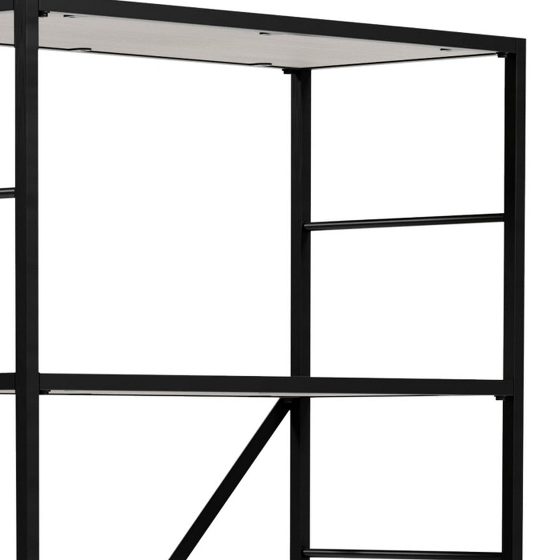 Benzara BM294003 Gem 63" Freestanding Bookcase With 4 Wood Shelves and Open Black Metal Frame