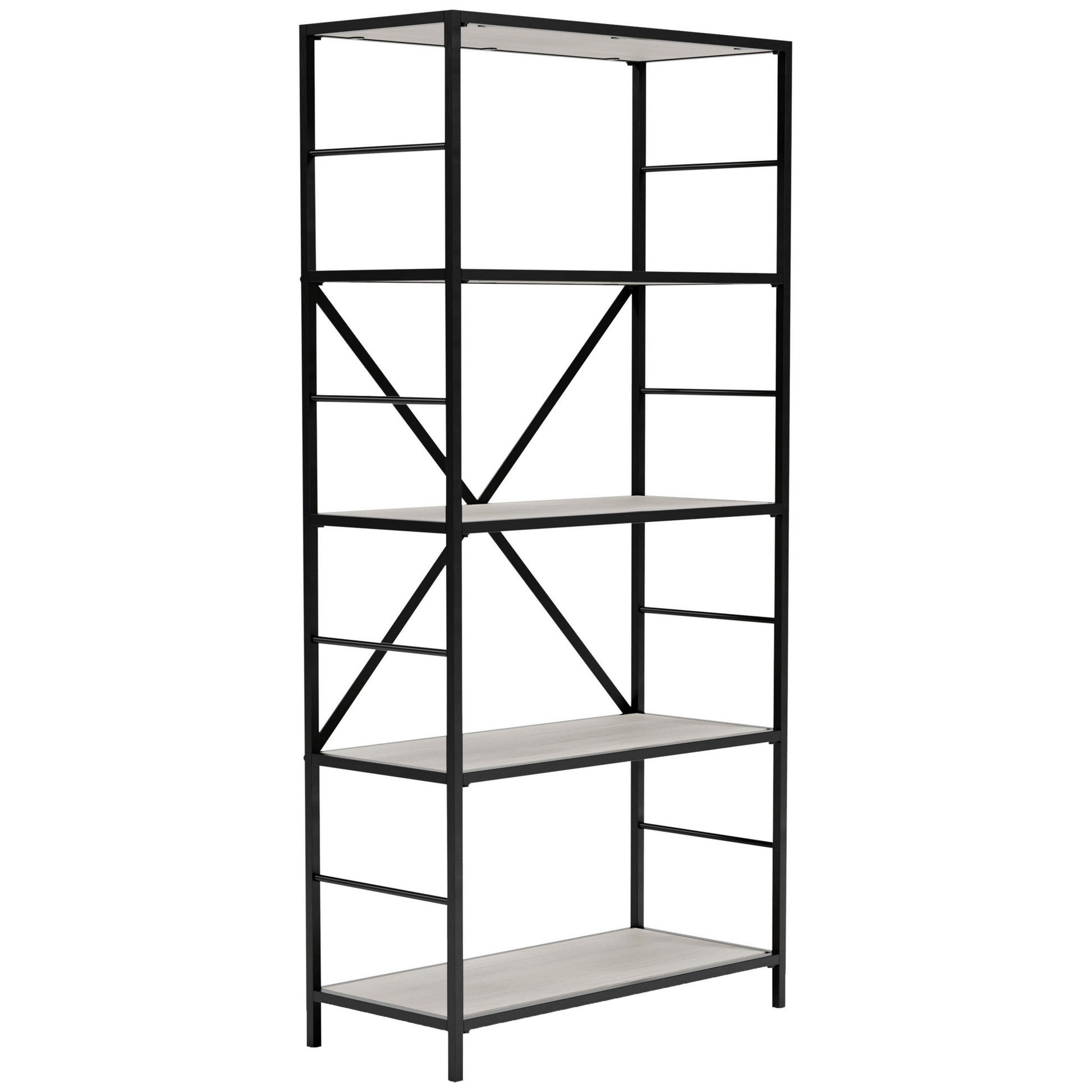 Benzara BM294003 Gem 63" Freestanding Bookcase With 4 Wood Shelves and Open Black Metal Frame