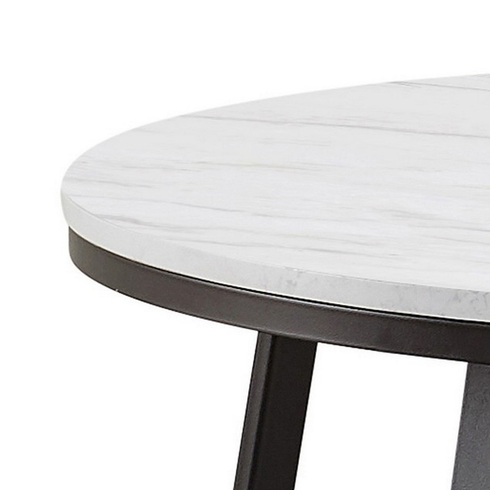 Benzara BM294165 36" White and Black Coffee Table With Faux Marble Tabletop and Sturdy Metal Base