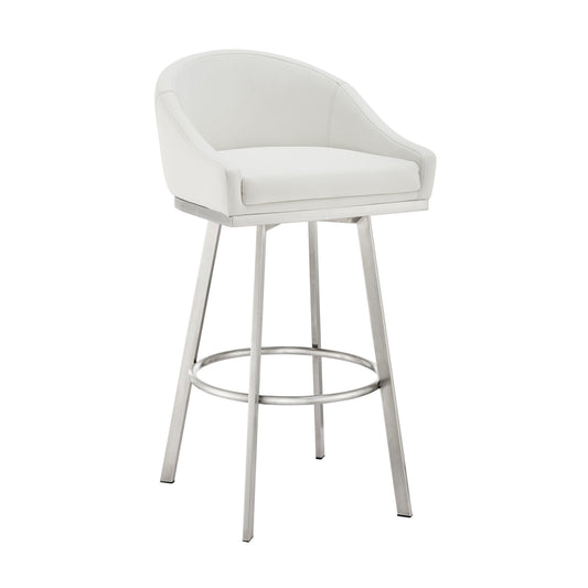 Benzara BM295440 Sheryl 26" White Faux Leather Swivel Counter Stool Chair With Low Back