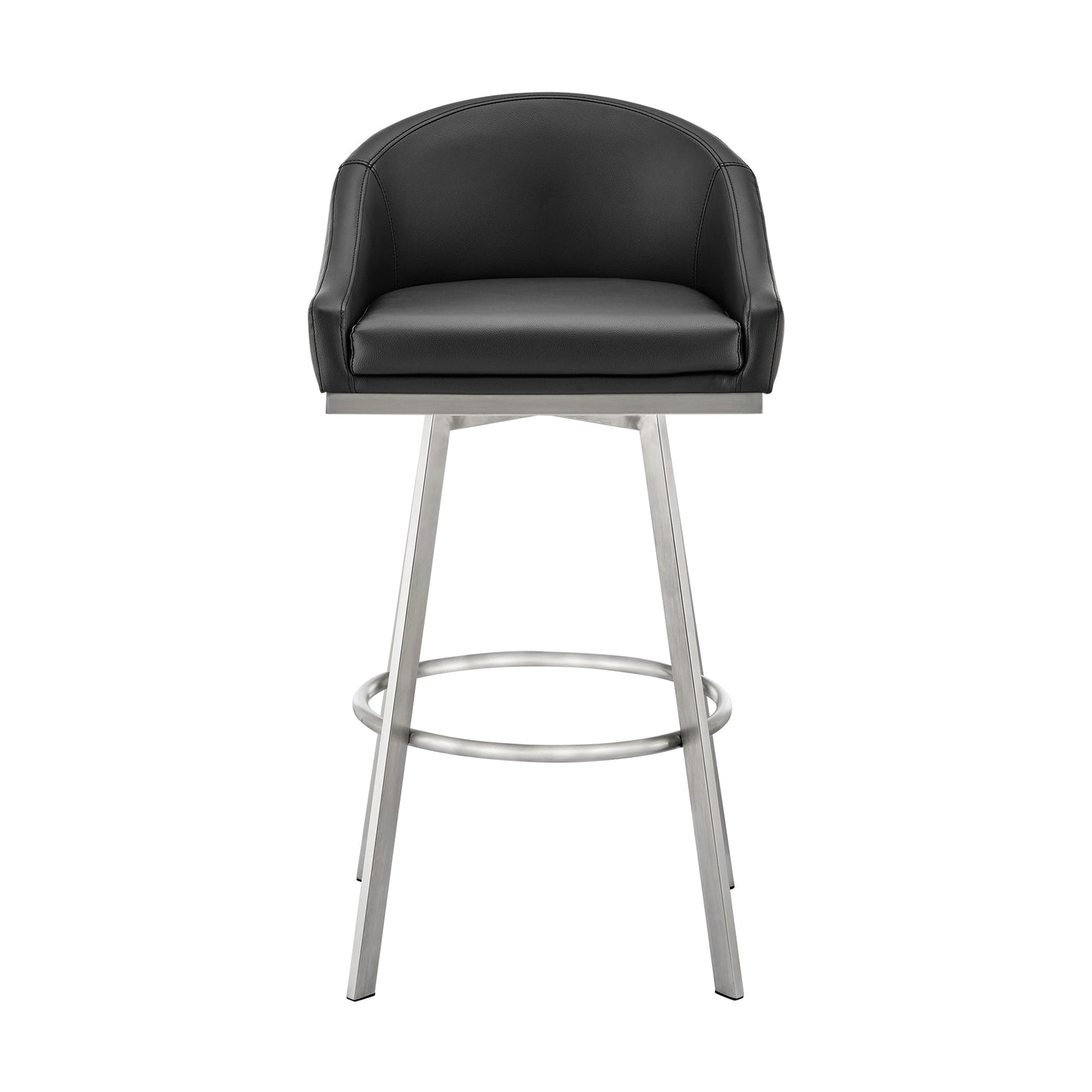 Benzara BM295442 Sheryl 26" Black Faux Leather Swivel Counter Stool Chair With Low Back