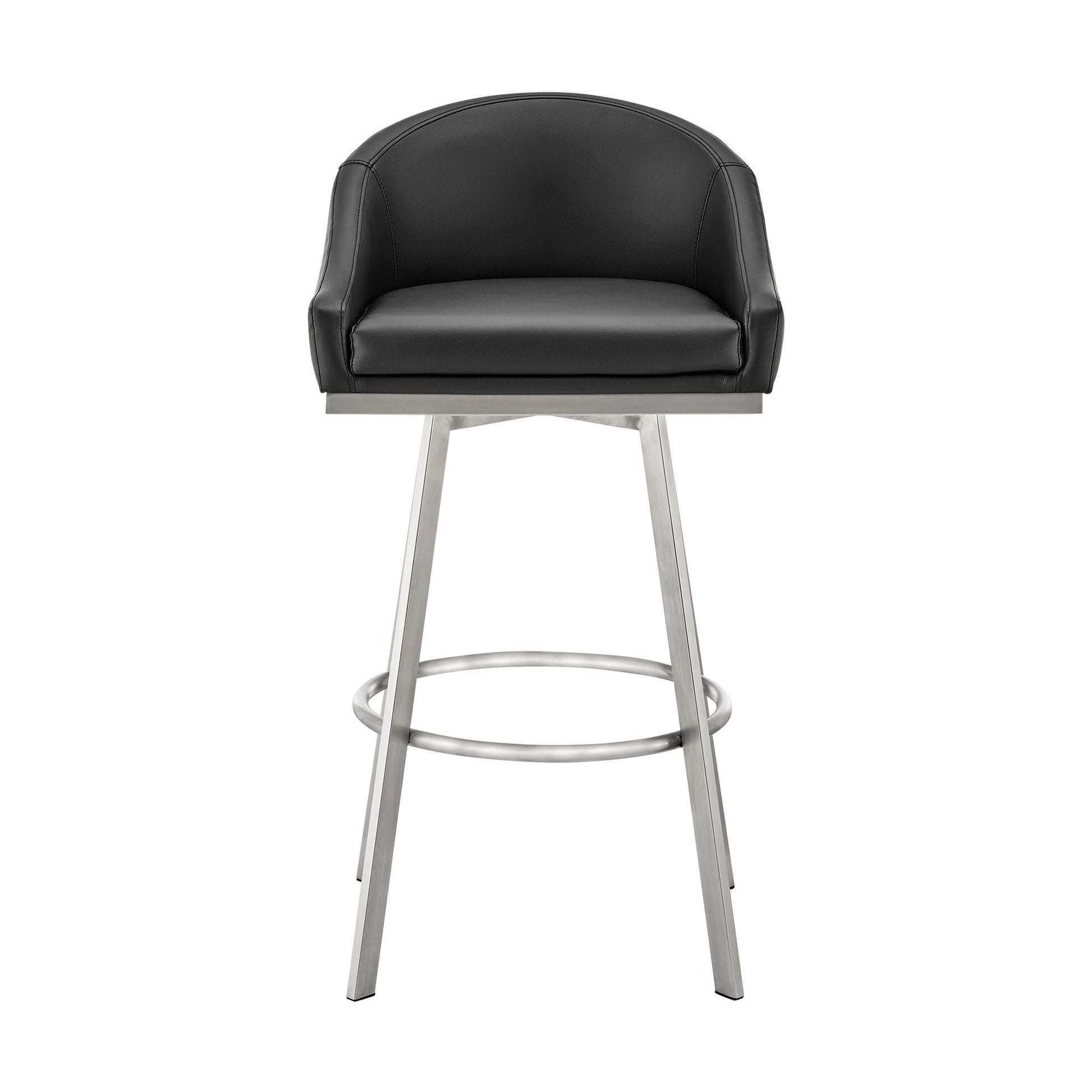 Benzara BM295442 Sheryl 26" Black Faux Leather Swivel Counter Stool Chair With Low Back