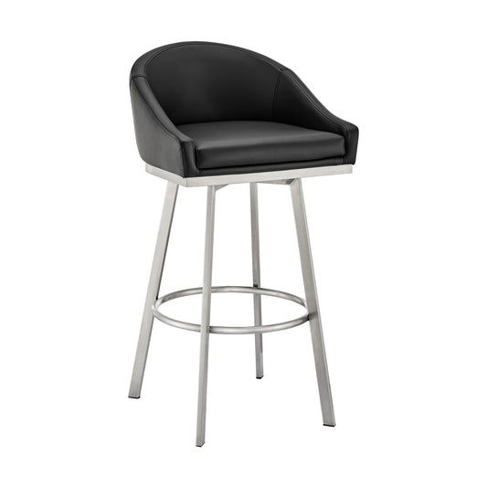 Benzara BM295442 Sheryl 26" Black Faux Leather Swivel Counter Stool Chair With Low Back