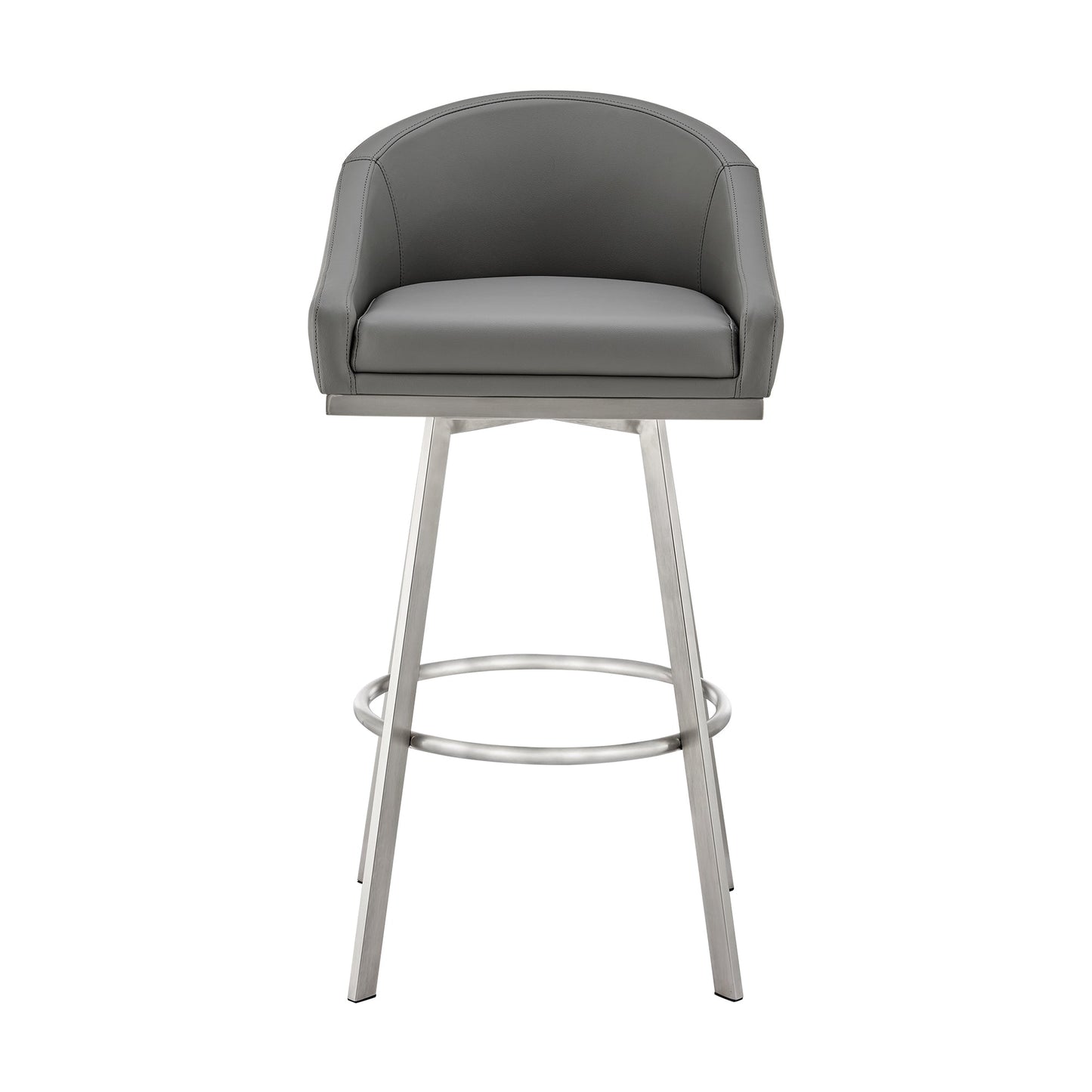 Benzara BM295444 Sheryl 26" Gray Faux Leather Swivel Counter Stool Chair With Low Back