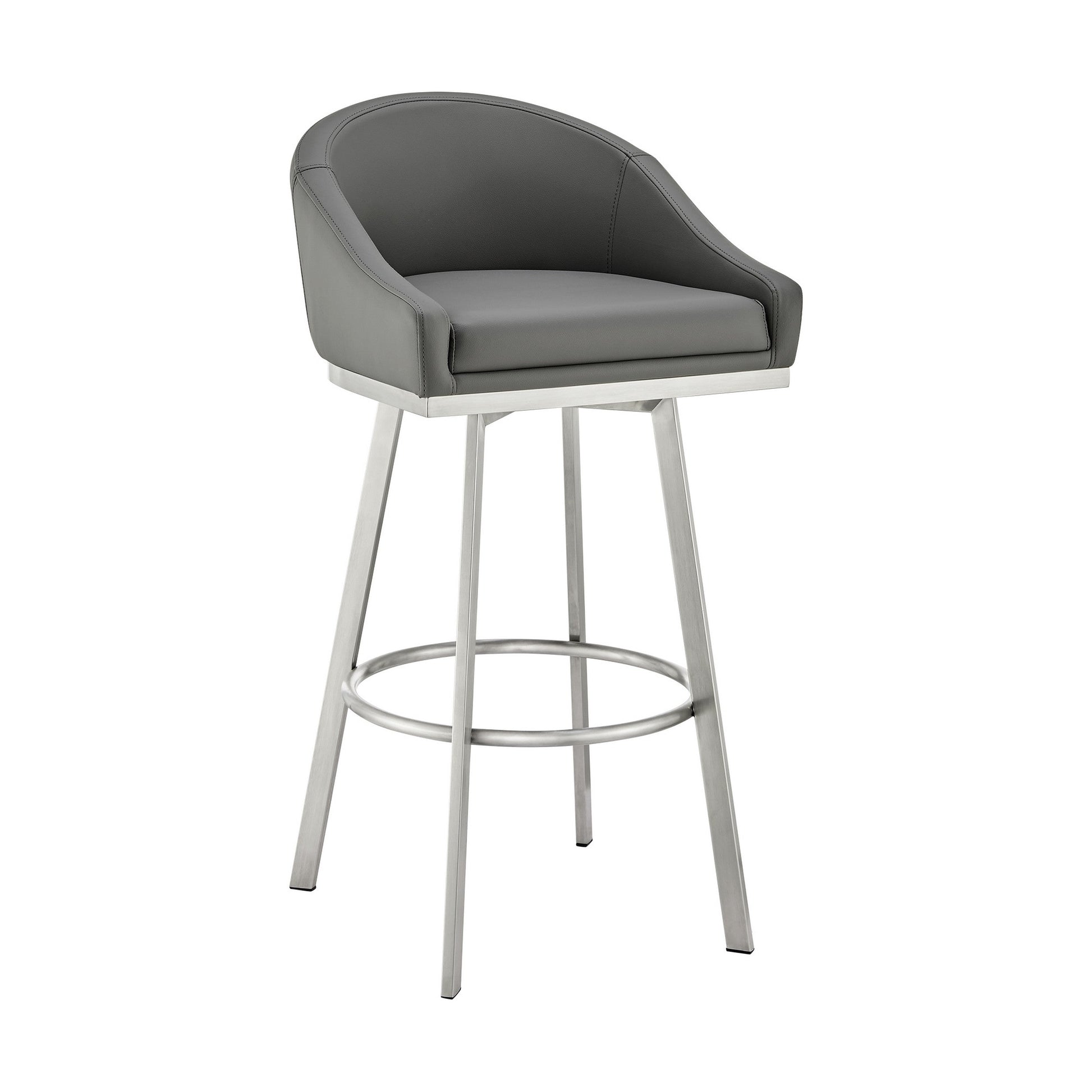 Benzara BM295444 Sheryl 26" Gray Faux Leather Swivel Counter Stool Chair With Low Back