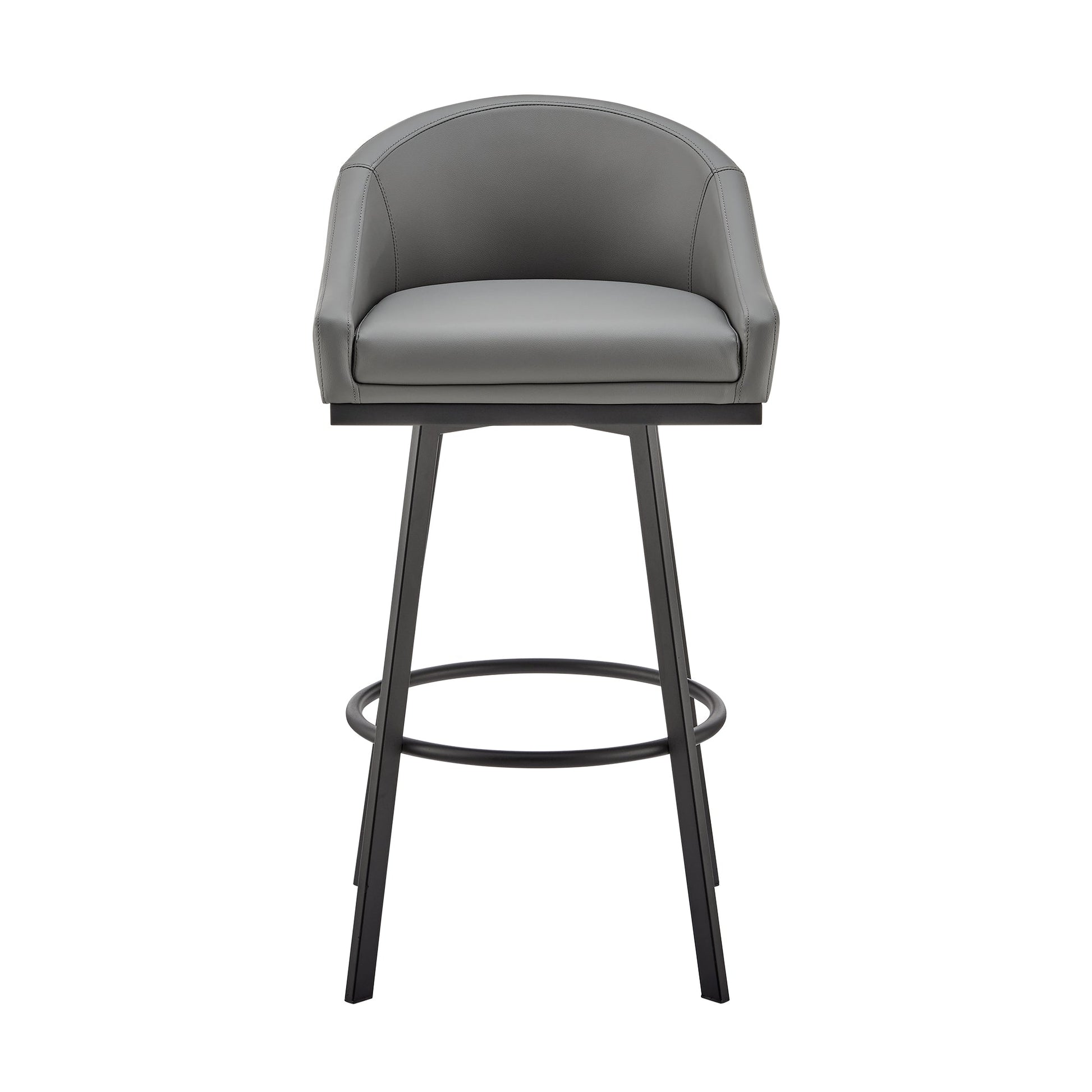 Benzara BM295448 Sheryl 26" Gray Faux Leather Swivel Counter Stool Chair With Black Metal Frame