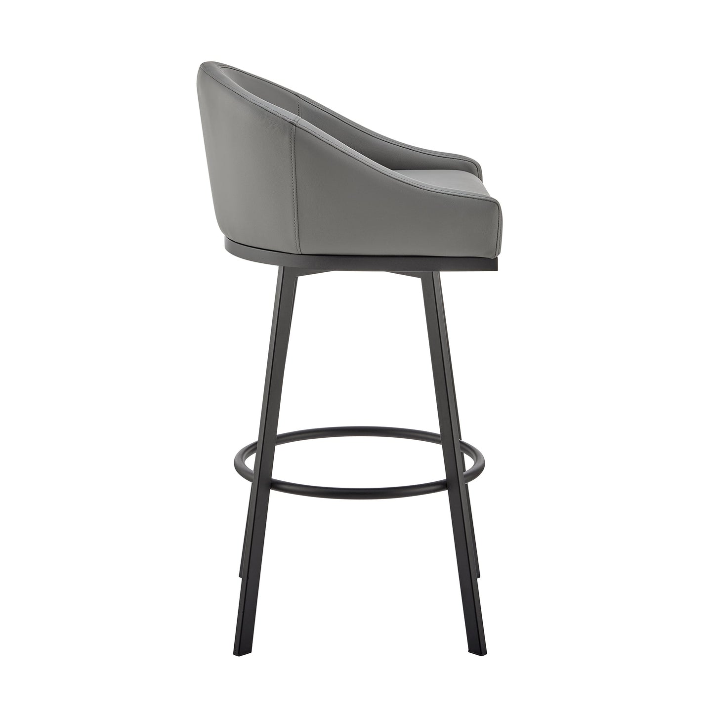 Benzara BM295448 Sheryl 26" Gray Faux Leather Swivel Counter Stool Chair With Black Metal Frame