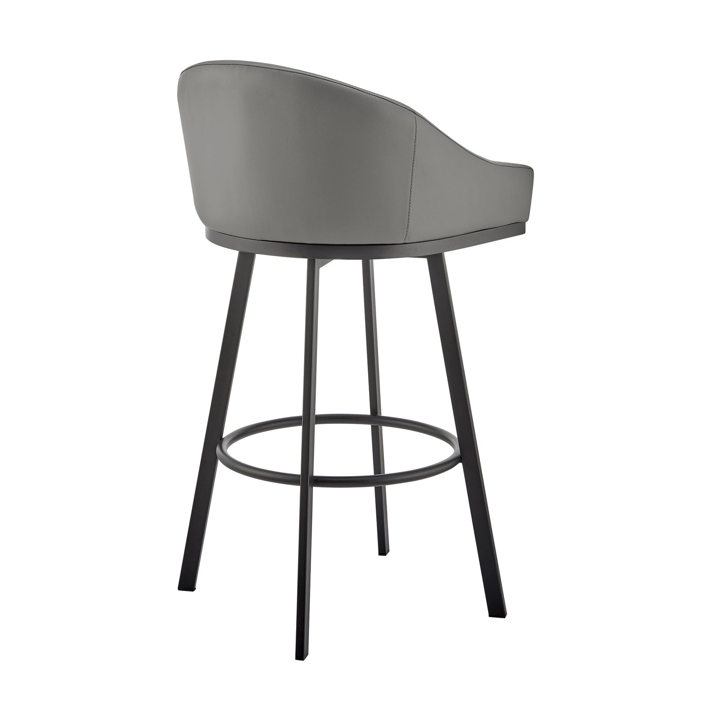 Benzara BM295448 Sheryl 26" Gray Faux Leather Swivel Counter Stool Chair With Black Metal Frame