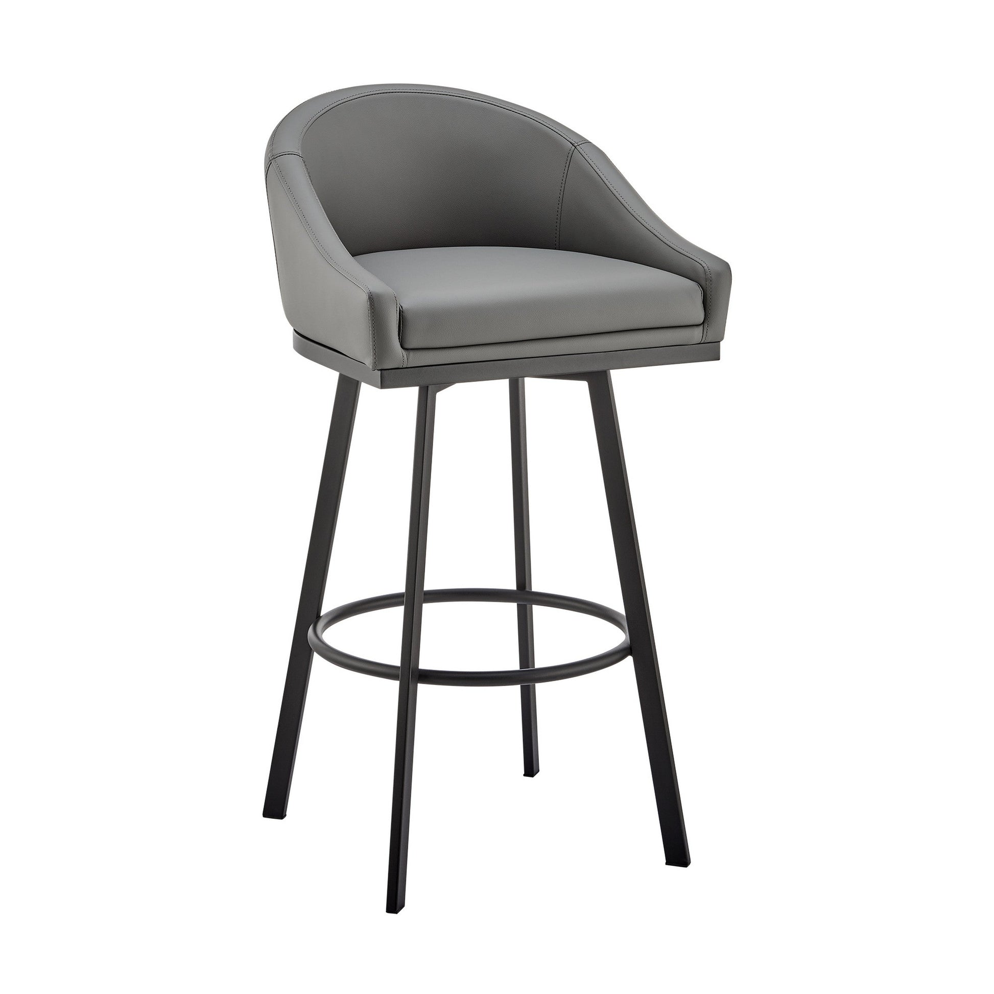 Benzara BM295448 Sheryl 26" Gray Faux Leather Swivel Counter Stool Chair With Black Metal Frame